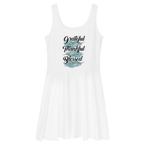 Grateful Thankful Blessed Teal Skater Dress