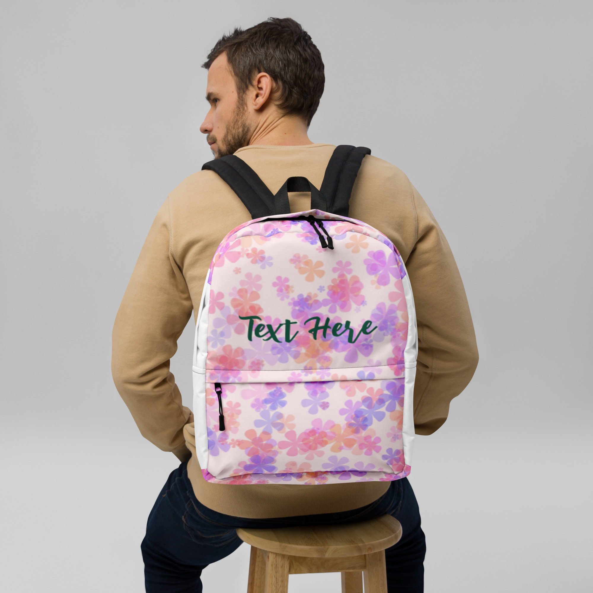 Pink and Purple Floral Personalized Backpack - Image 2