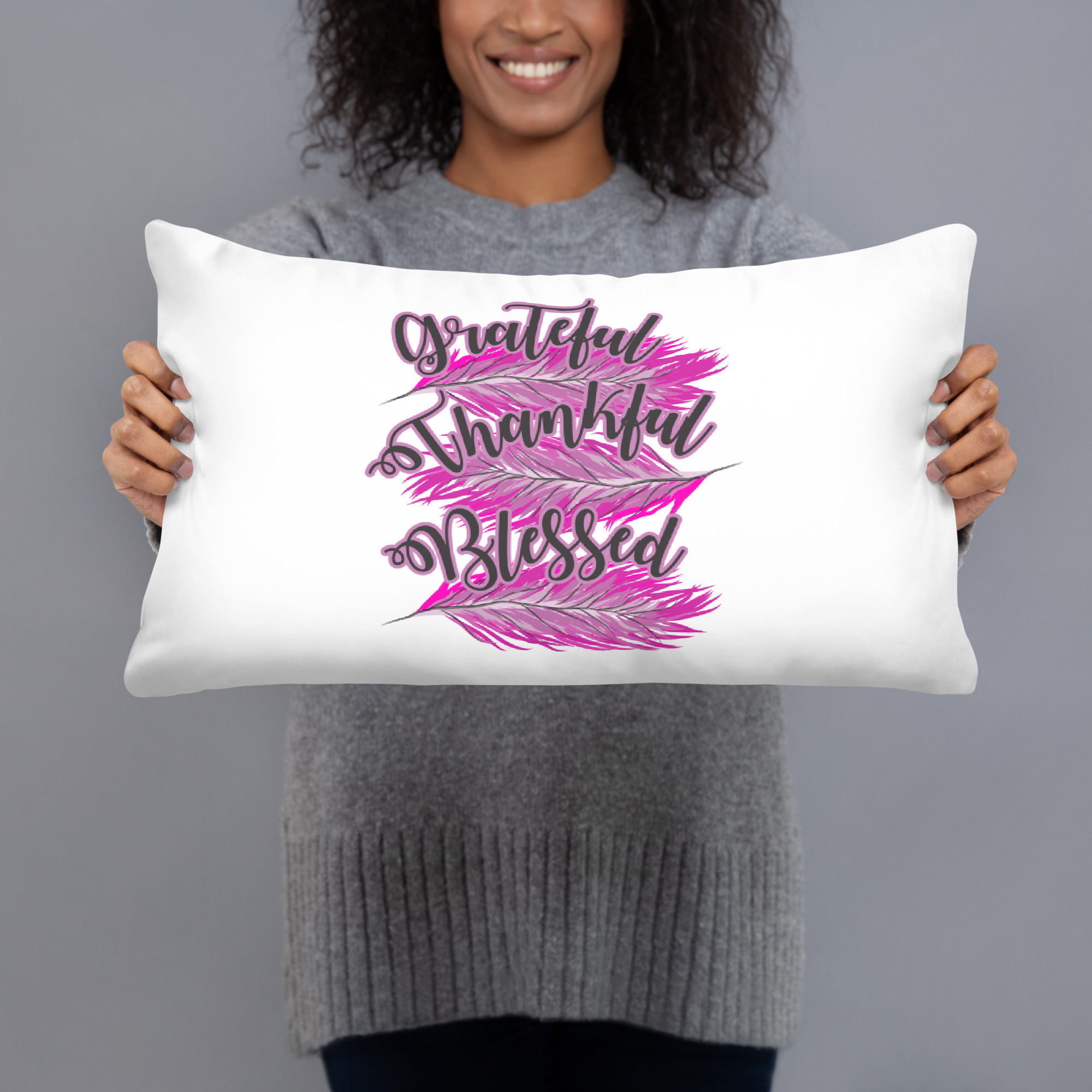 Grateful Thankful Blessed Pink Basic Pillow - Image 5