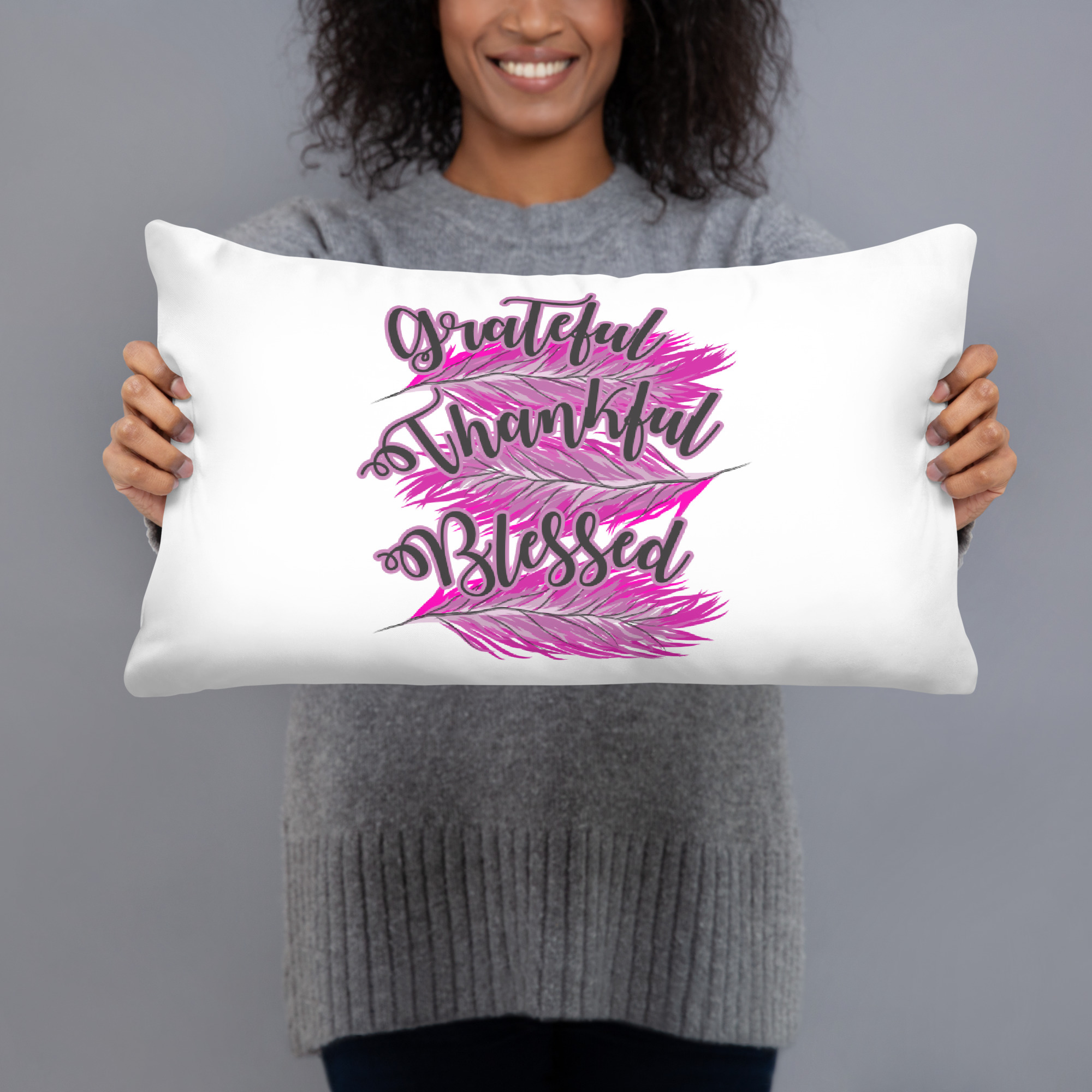 Grateful Thankful Blessed Pink Basic Pillow - Image 4