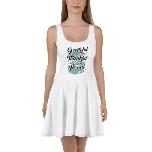 Grateful Thankful Blessed Teal Skater Dress