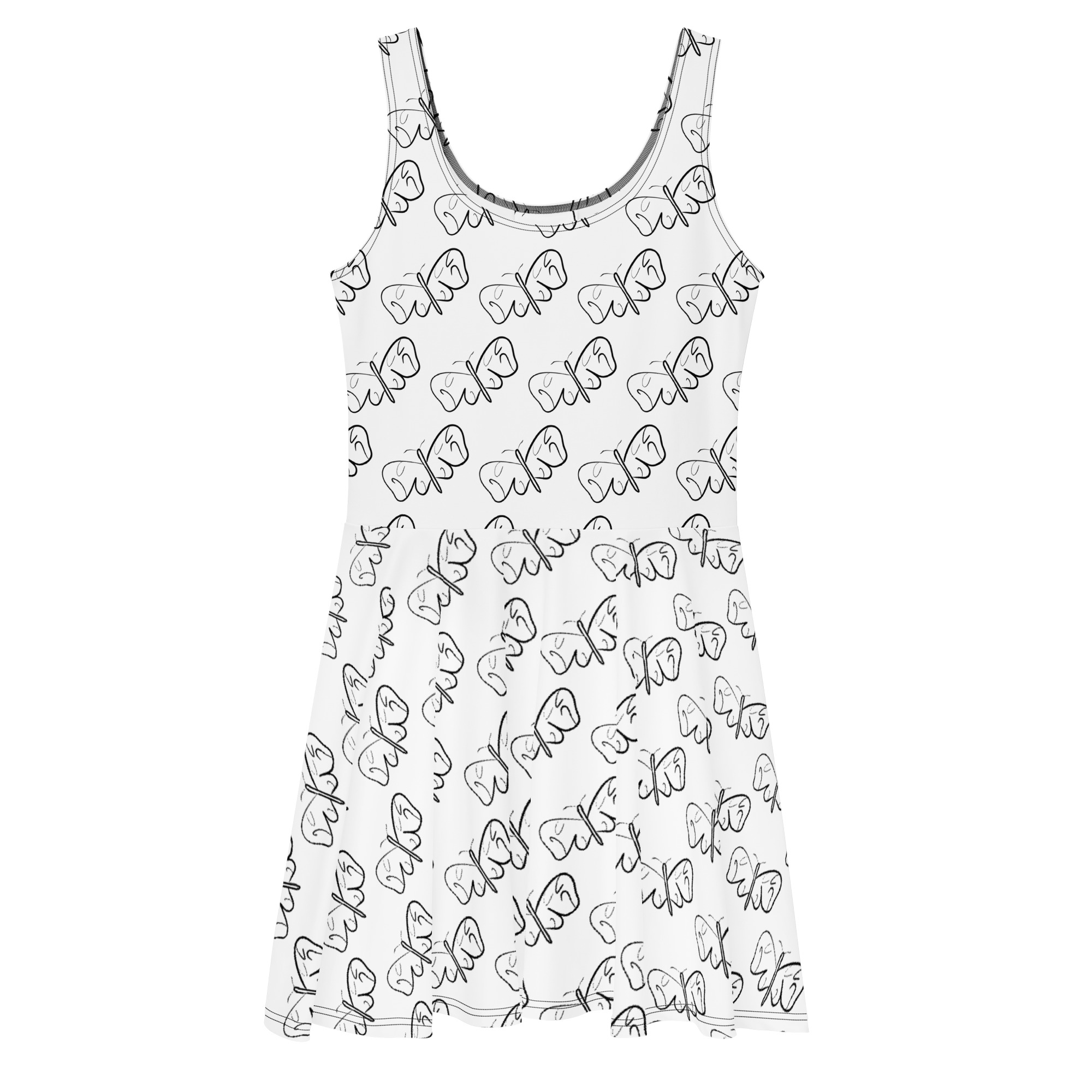 Black and White Abstract Butterfly Skater Dress - Image 2