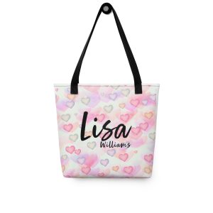 Personalized Tote bag with pink hearts