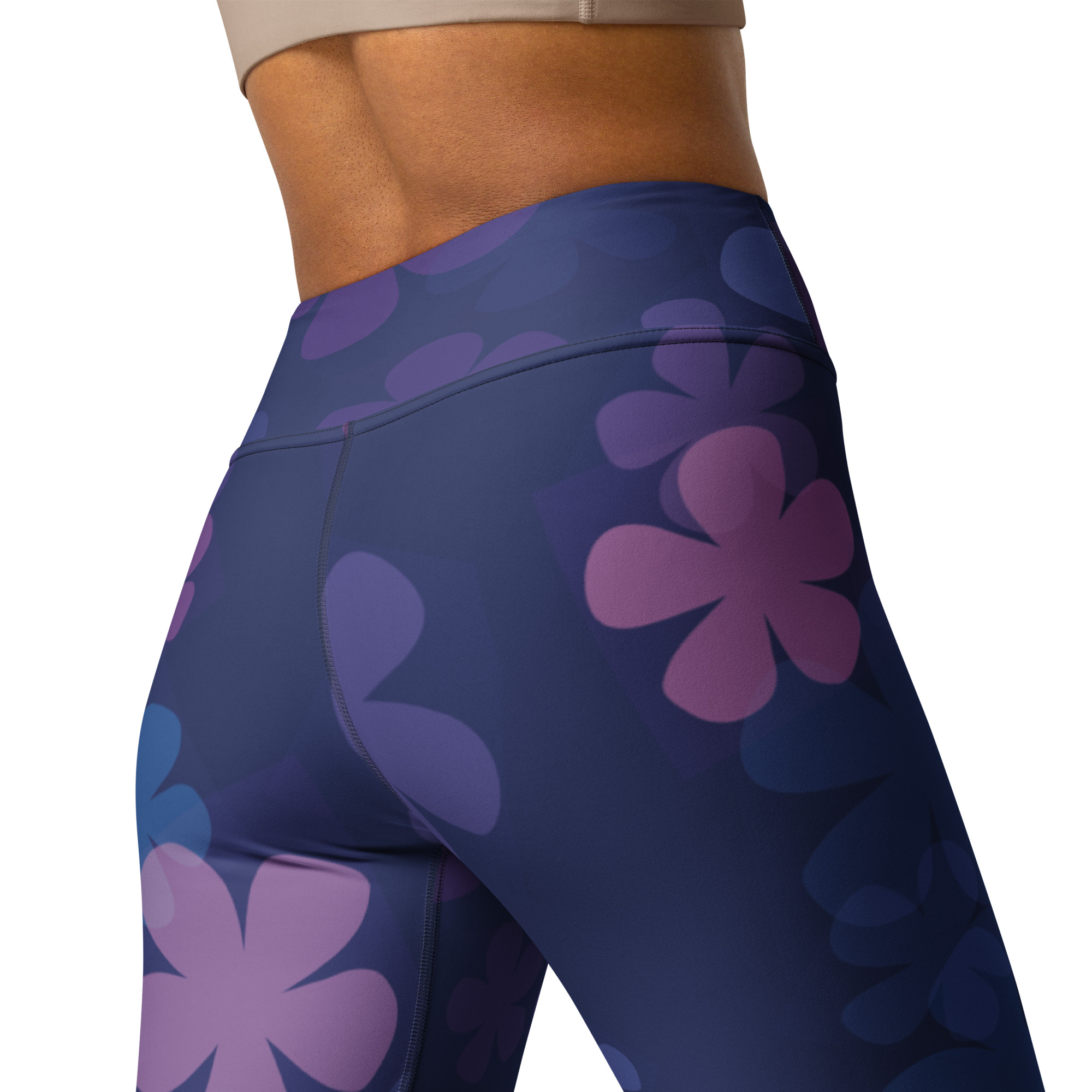 Midnight Retro Floral Pattern Yoga Leggings - Image 10