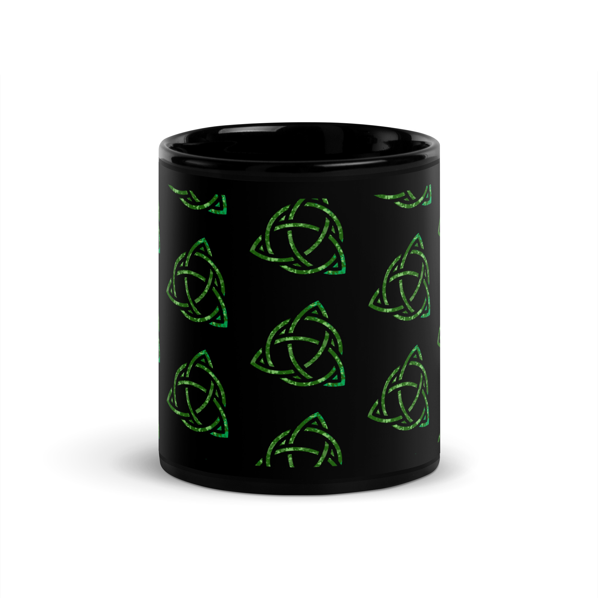 Celtic Trinity Small Knot Triquetra Black Glossy Mug - Image 3