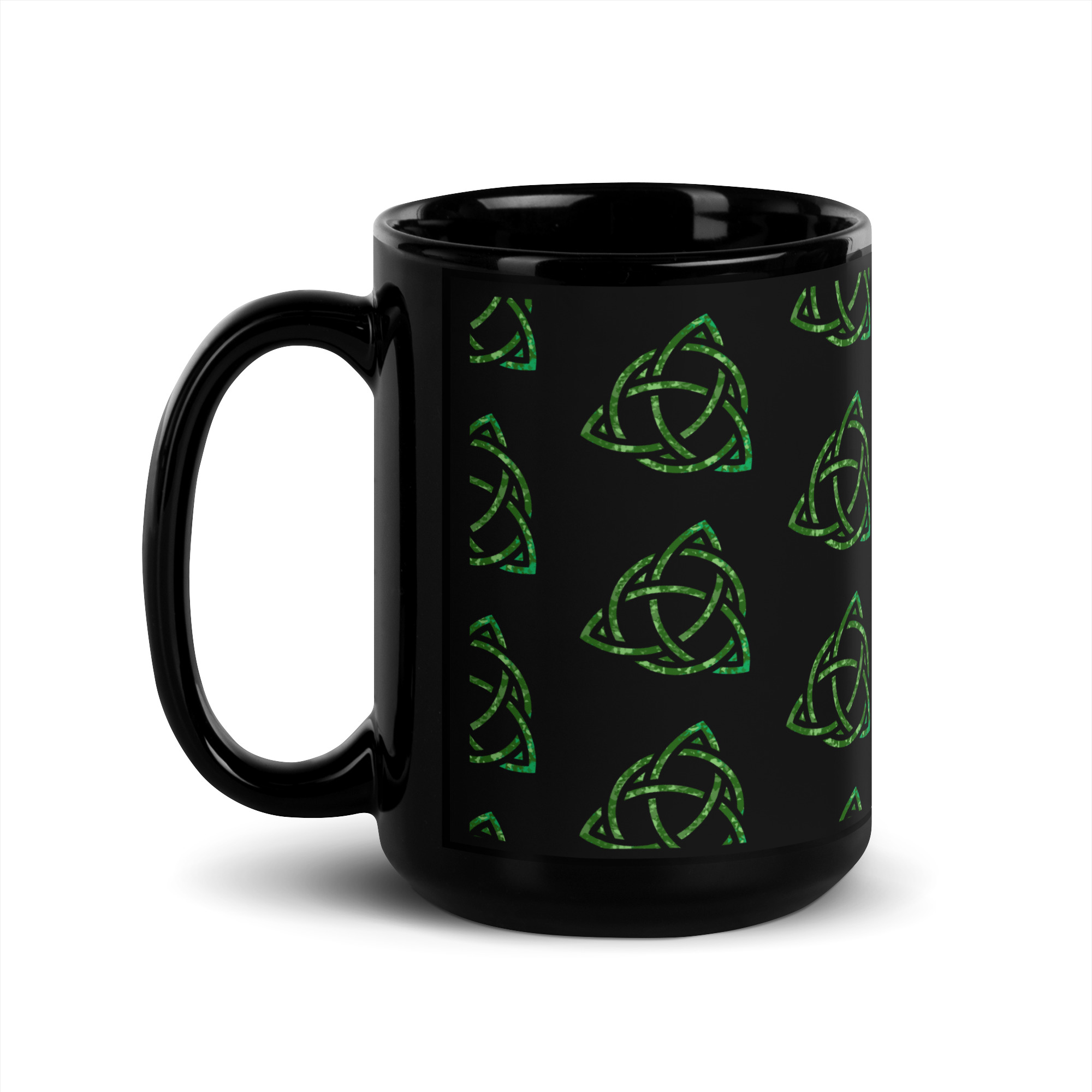 Celtic Trinity Small Knot Triquetra Black Glossy Mug - Image 6