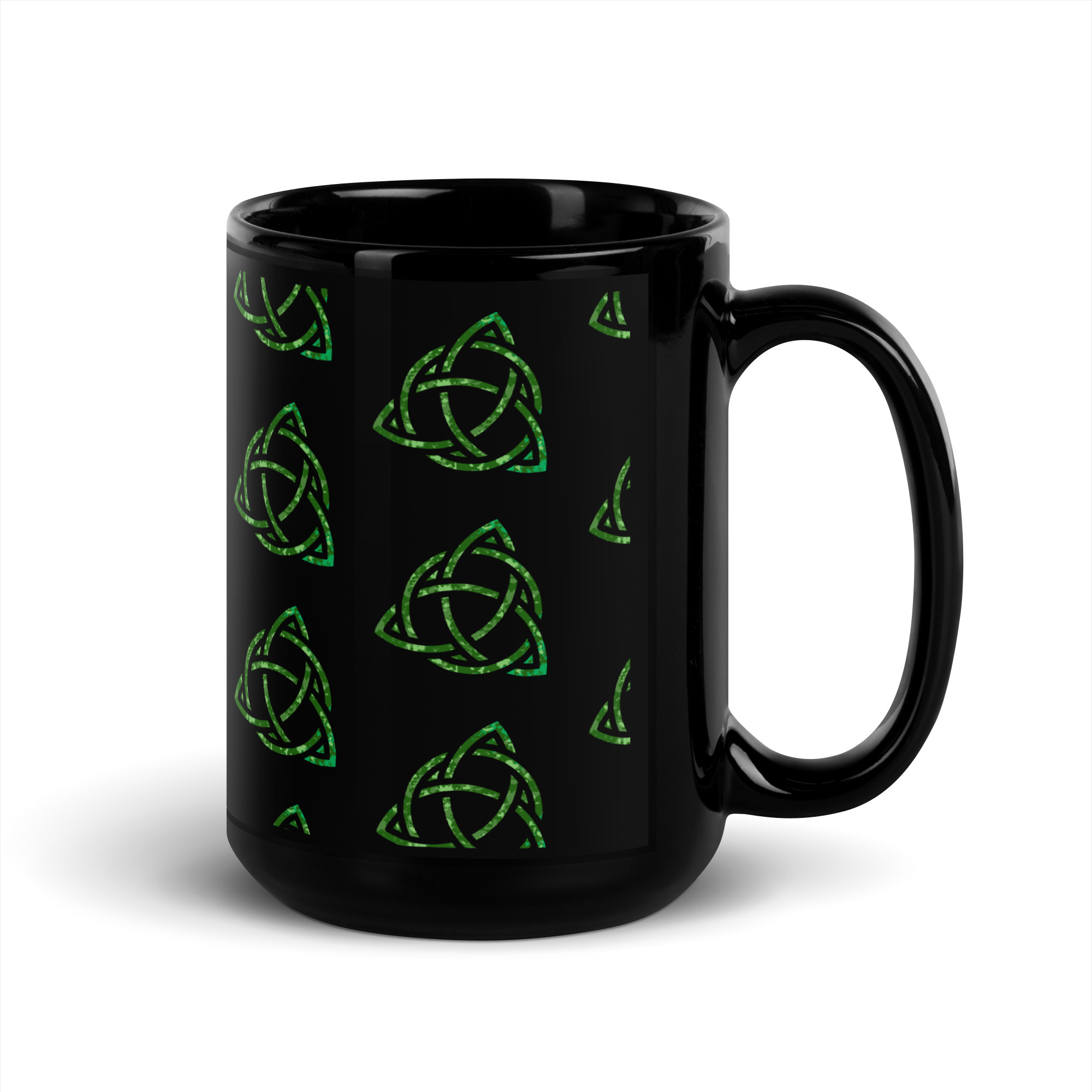 Celtic Trinity Small Knot Triquetra Black Glossy Mug - Image 4