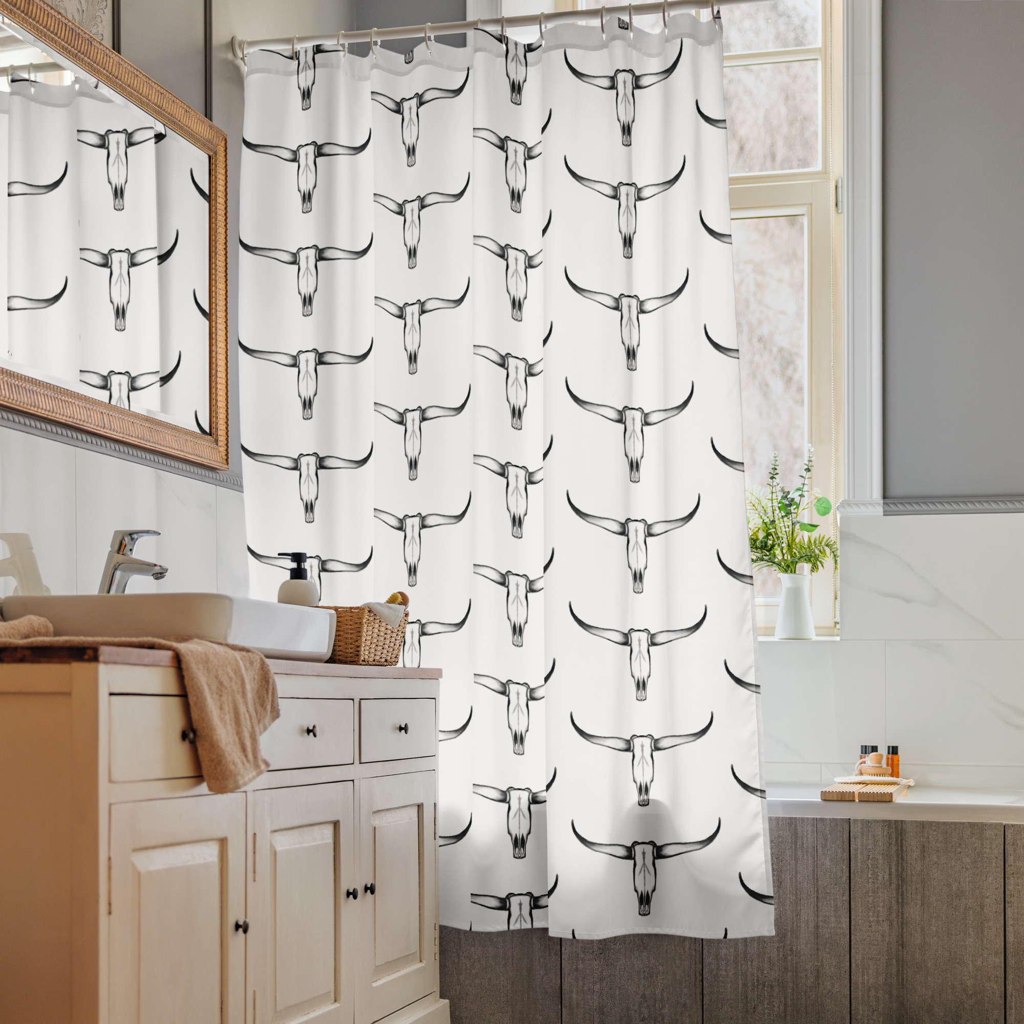 Texas Longhorn Skull Basic Shower curtain - Image 5
