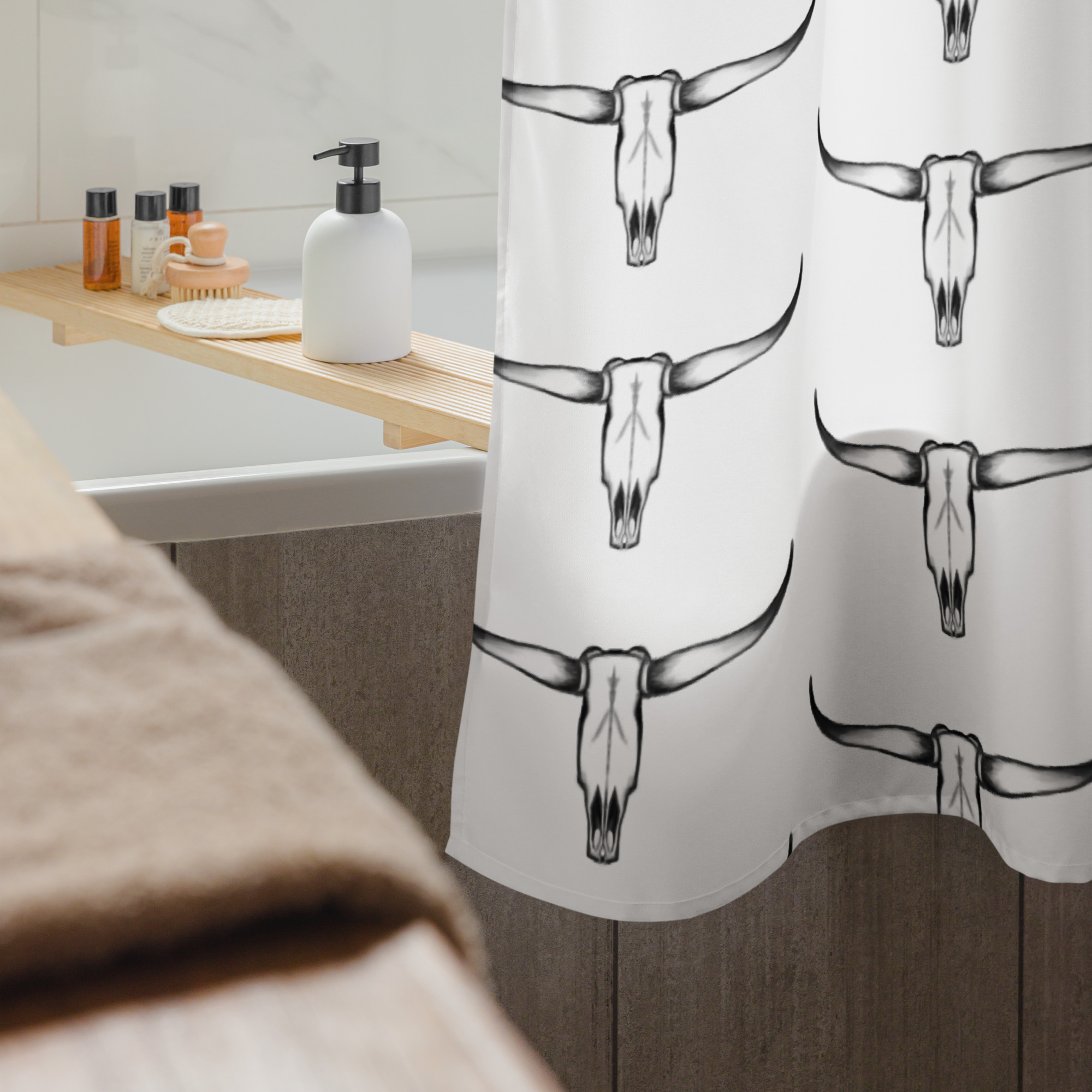 Texas Longhorn Skull Basic Shower curtain - Image 6
