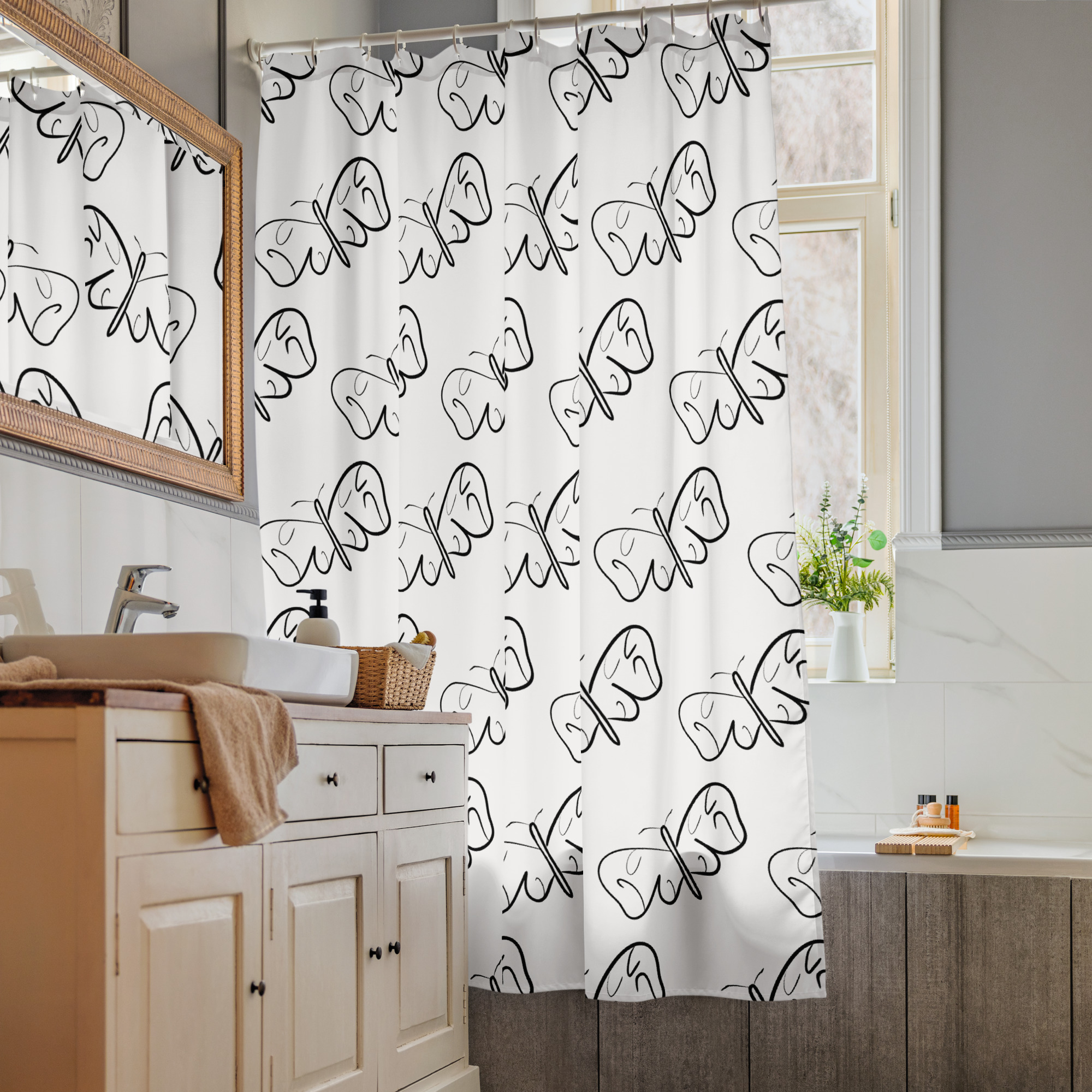 Black and White Butterfly Shower curtain - Image 5