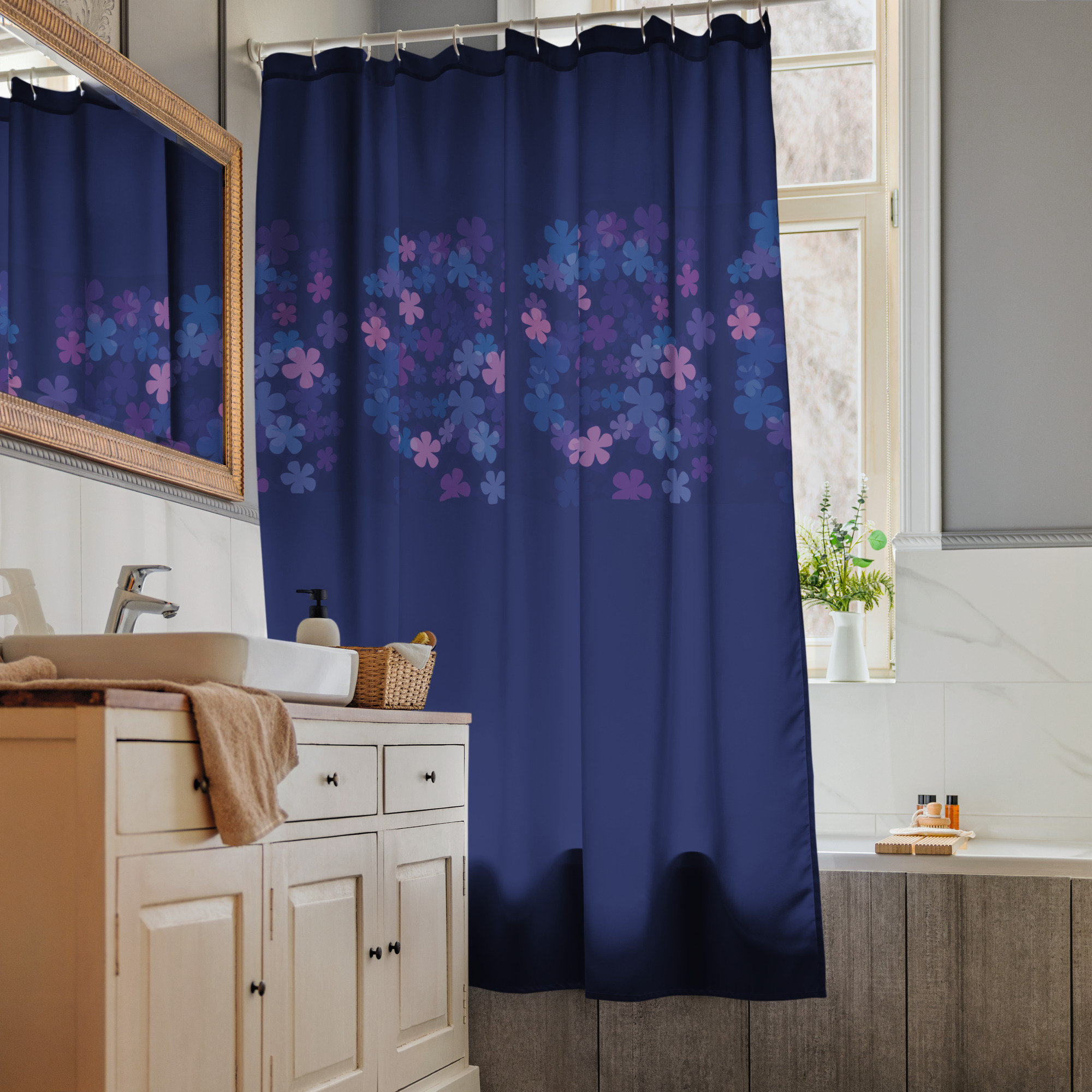 Midnight Retro Floral Shower curtain - Image 4