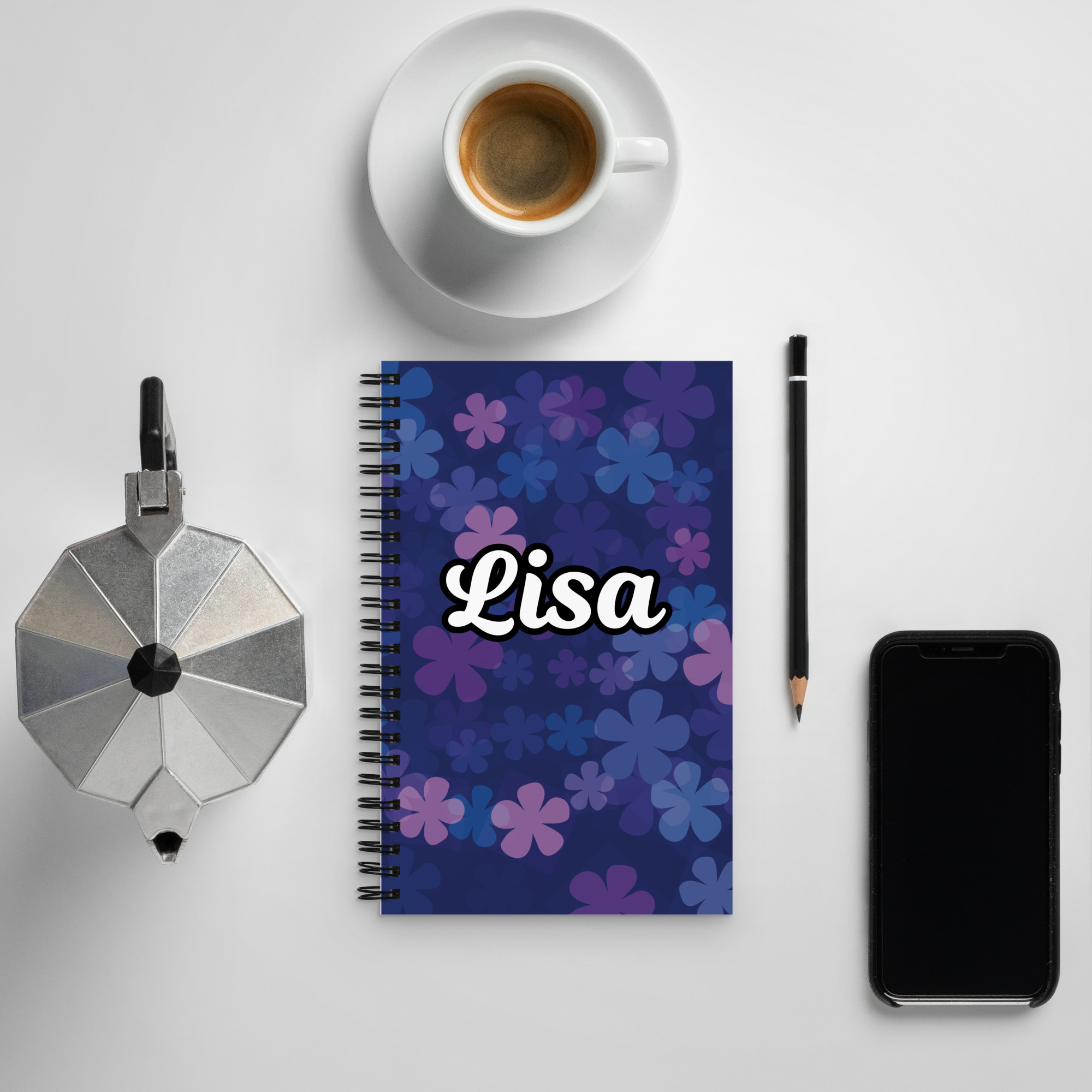 Midnight Retro Floral Pattern Spiral notebook - Image 5
