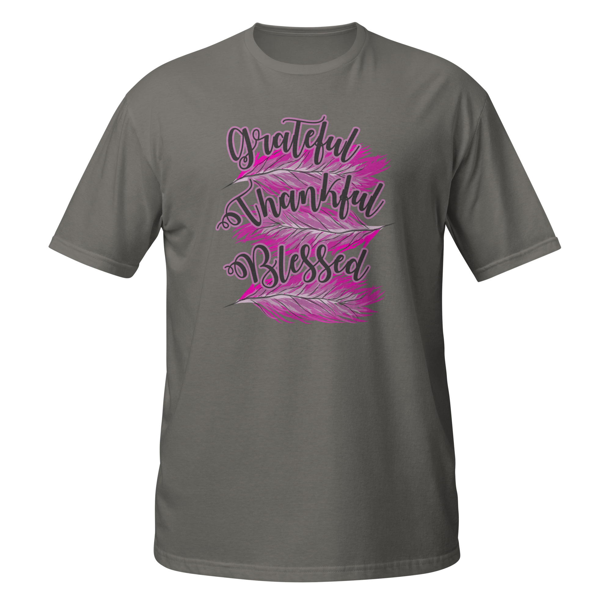 Grateful Thankful Blessed Pink Feathers Short-Sleeve Unisex T-Shirt - Image 2