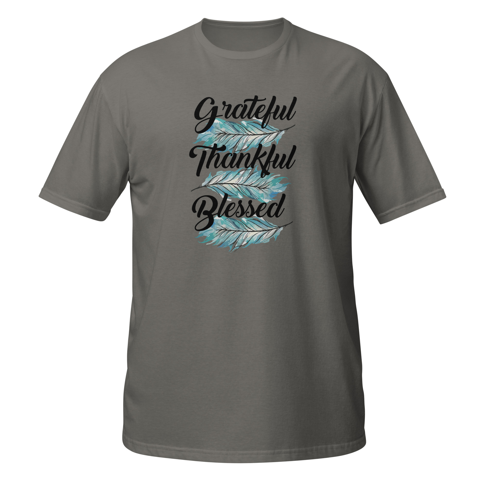 Grateful Thankful Blessed Teal Feathers Short-Sleeve Unisex T-Shirt - Image 3
