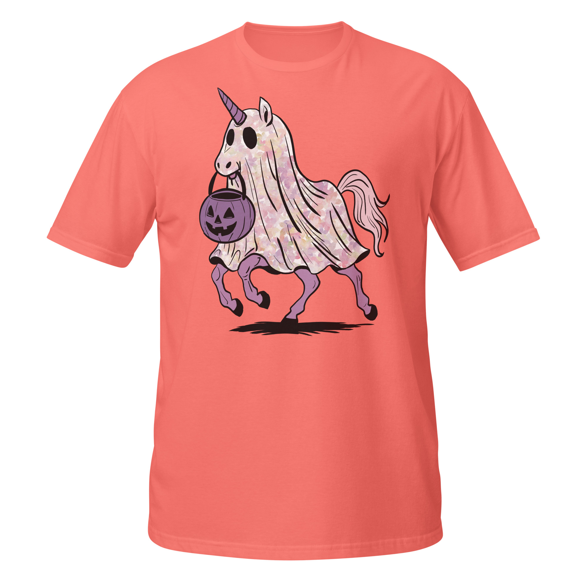 Unicorn with Flowers and Halloween Pumpkin Short-Sleeve Unisex T-Shirt - Image 6