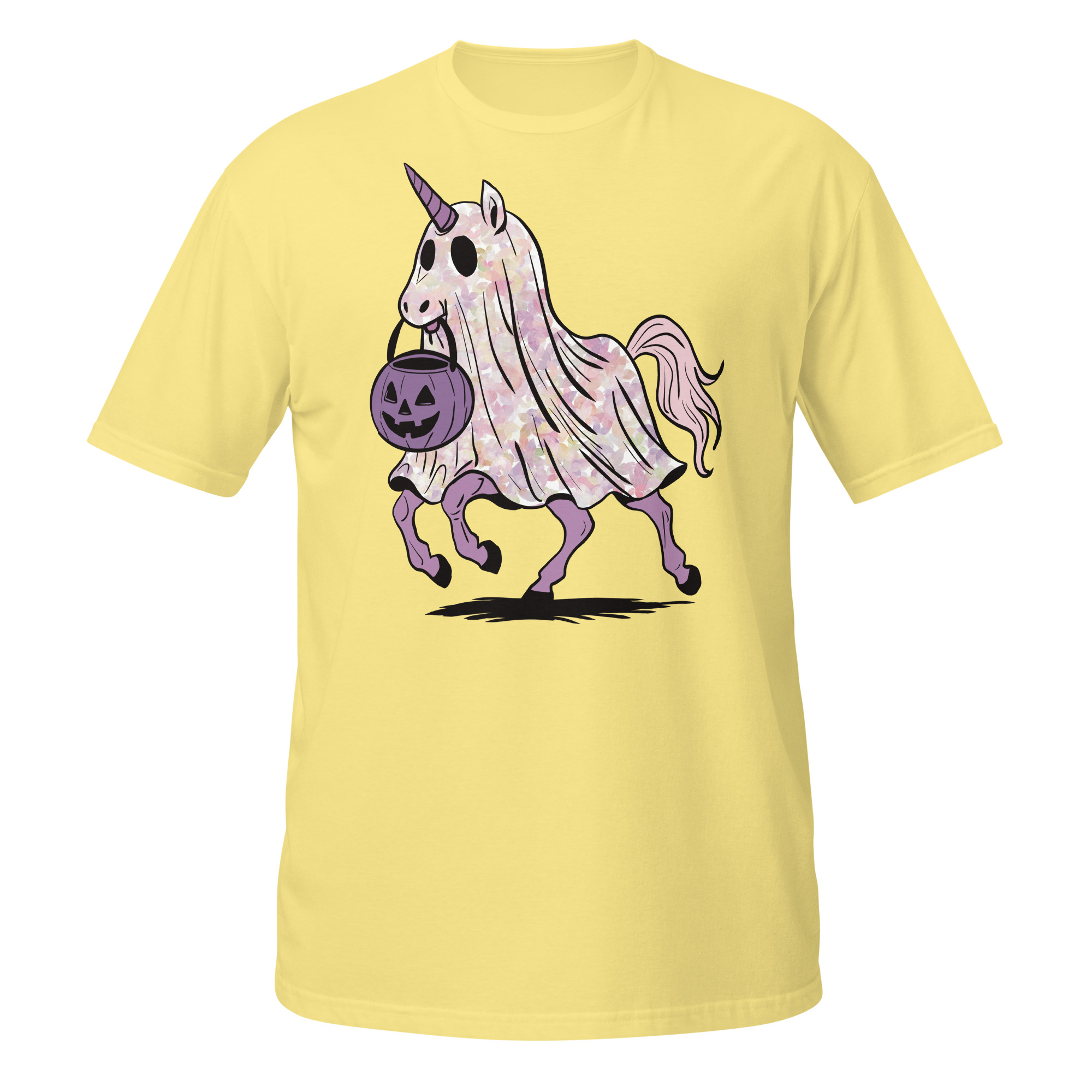 Unicorn with Flowers and Halloween Pumpkin Short-Sleeve Unisex T-Shirt - Image 11