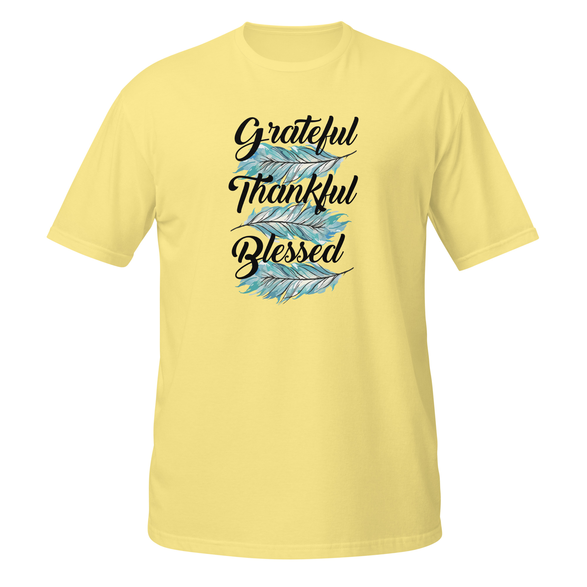 Grateful Thankful Blessed Teal Feathers Short-Sleeve Unisex T-Shirt - Image 7