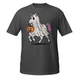 Unicorn with Pink and Orange Halloween Pumpkin Short-Sleeve Unisex T-Shirt