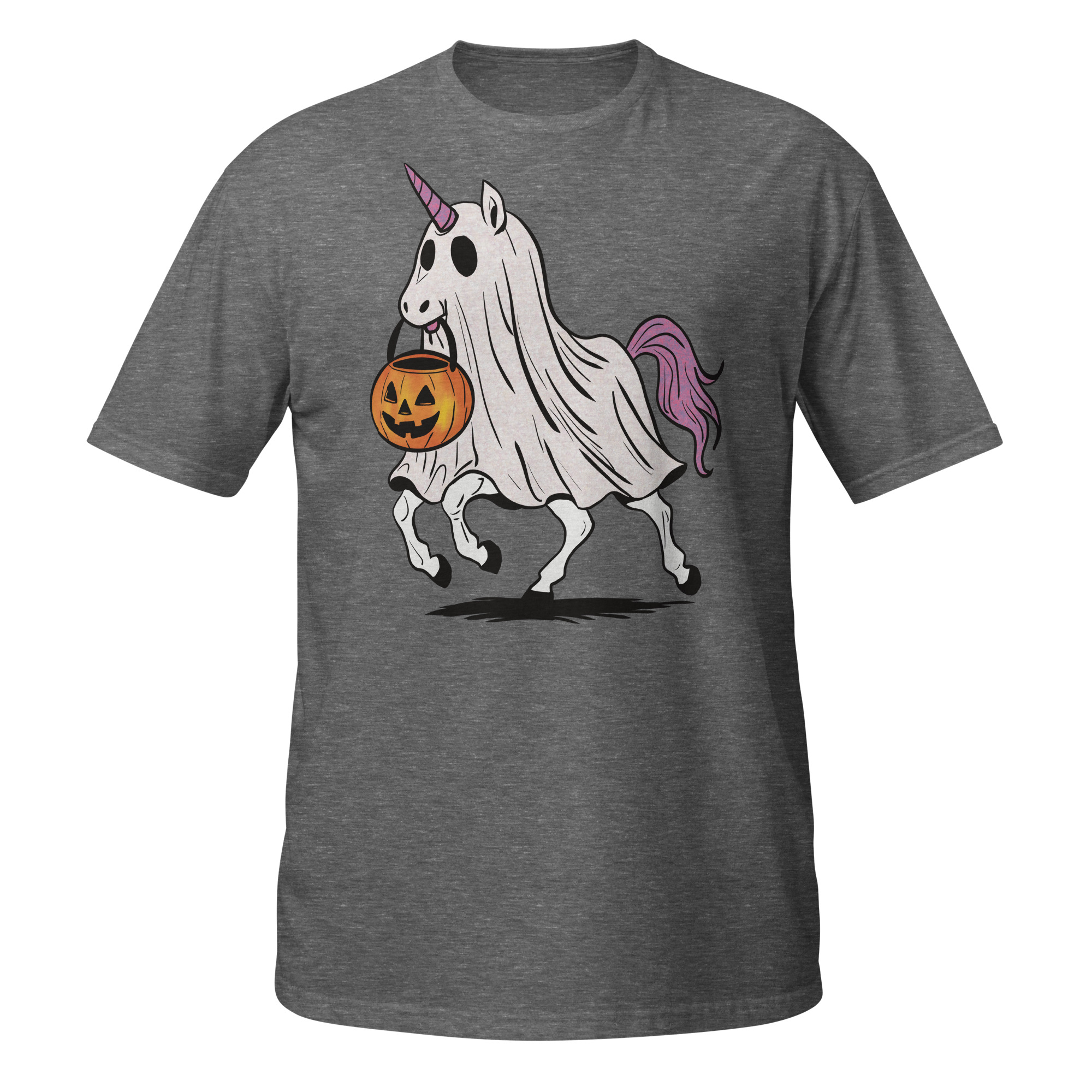 Unicorn with Pink and Orange Halloween Pumpkin Short-Sleeve Unisex T-Shirt - Image 2