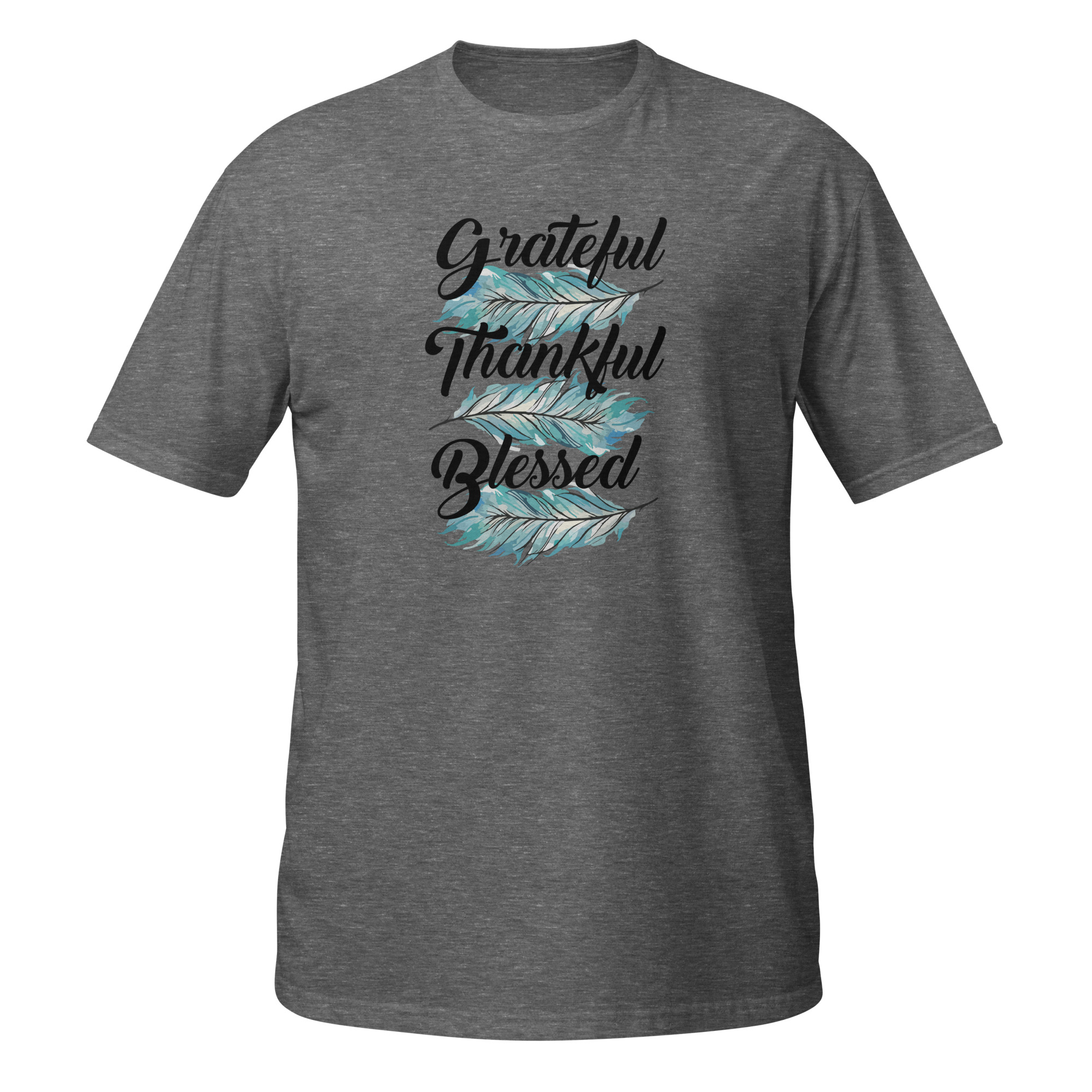 Grateful Thankful Blessed Teal Feathers Short-Sleeve Unisex T-Shirt - Image 2