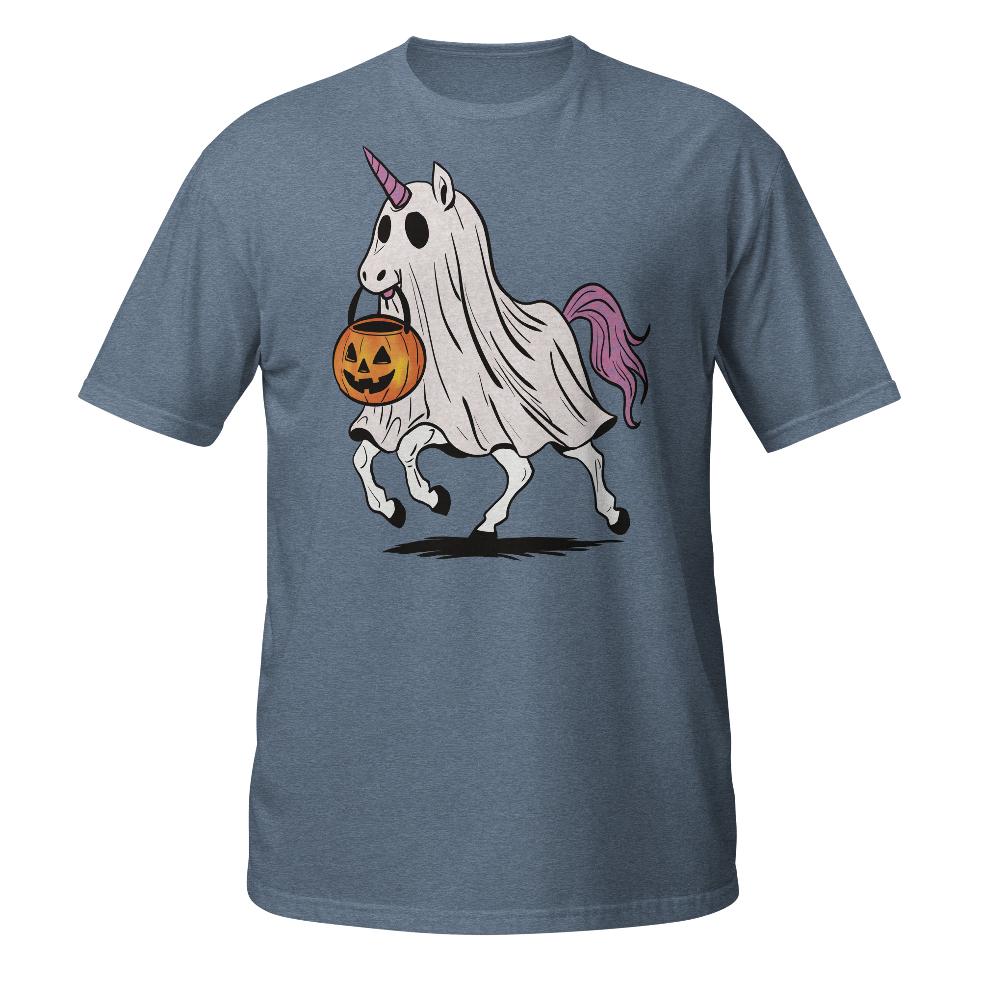 Unicorn with Pink and Orange Halloween Pumpkin Short-Sleeve Unisex T-Shirt - Image 5