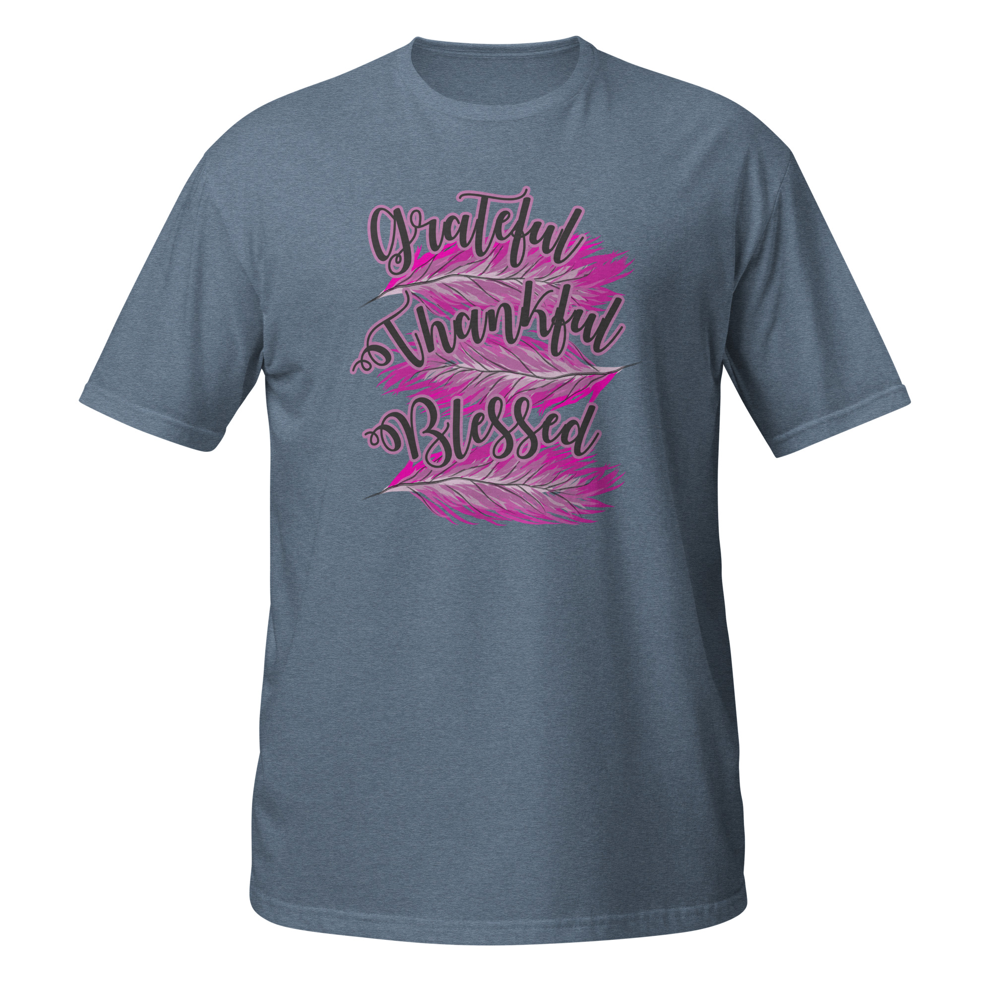 Grateful Thankful Blessed Pink Feathers Short-Sleeve Unisex T-Shirt - Image 3