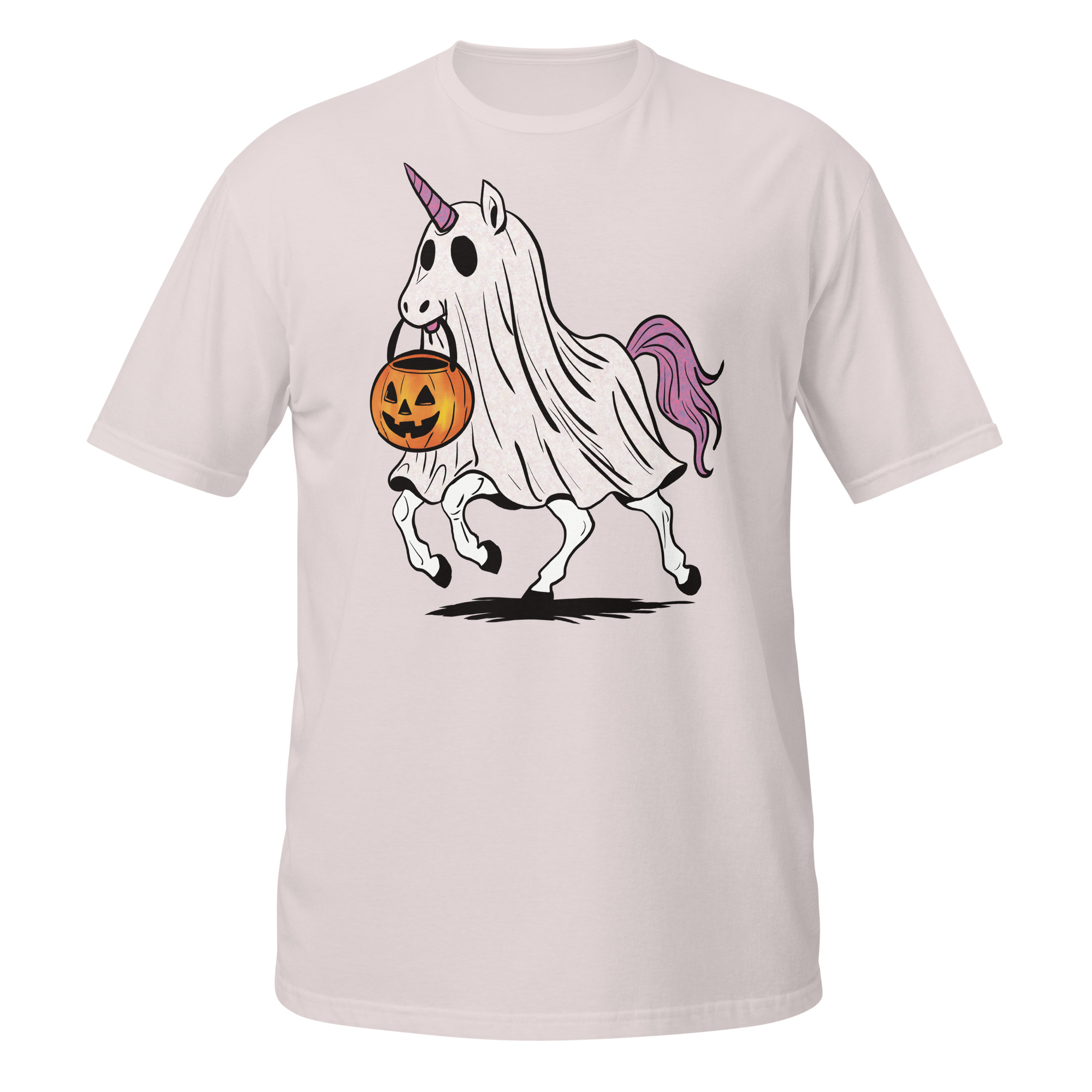 Unicorn with Pink and Orange Halloween Pumpkin Short-Sleeve Unisex T-Shirt - Image 9