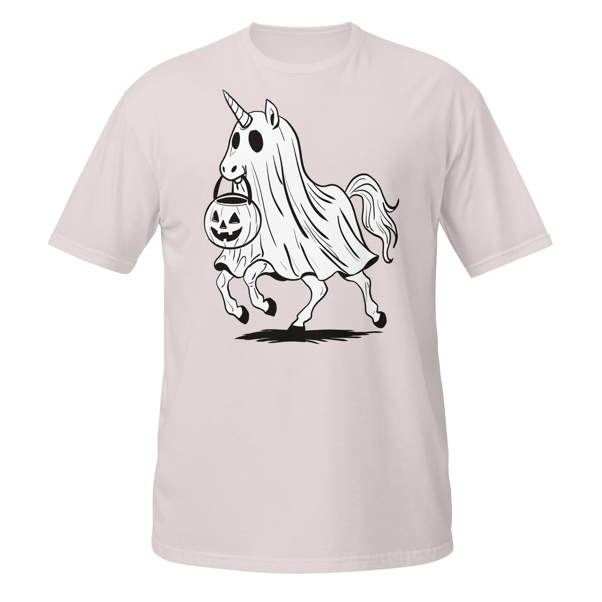 Unicorn Black and White Halloween Pumpkin Short-Sleeve Unisex T-Shirt - Image 4