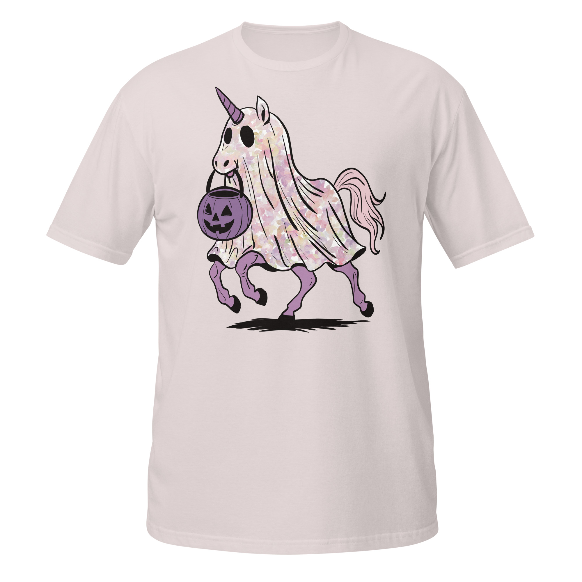 Unicorn with Flowers and Halloween Pumpkin Short-Sleeve Unisex T-Shirt - Image 10
