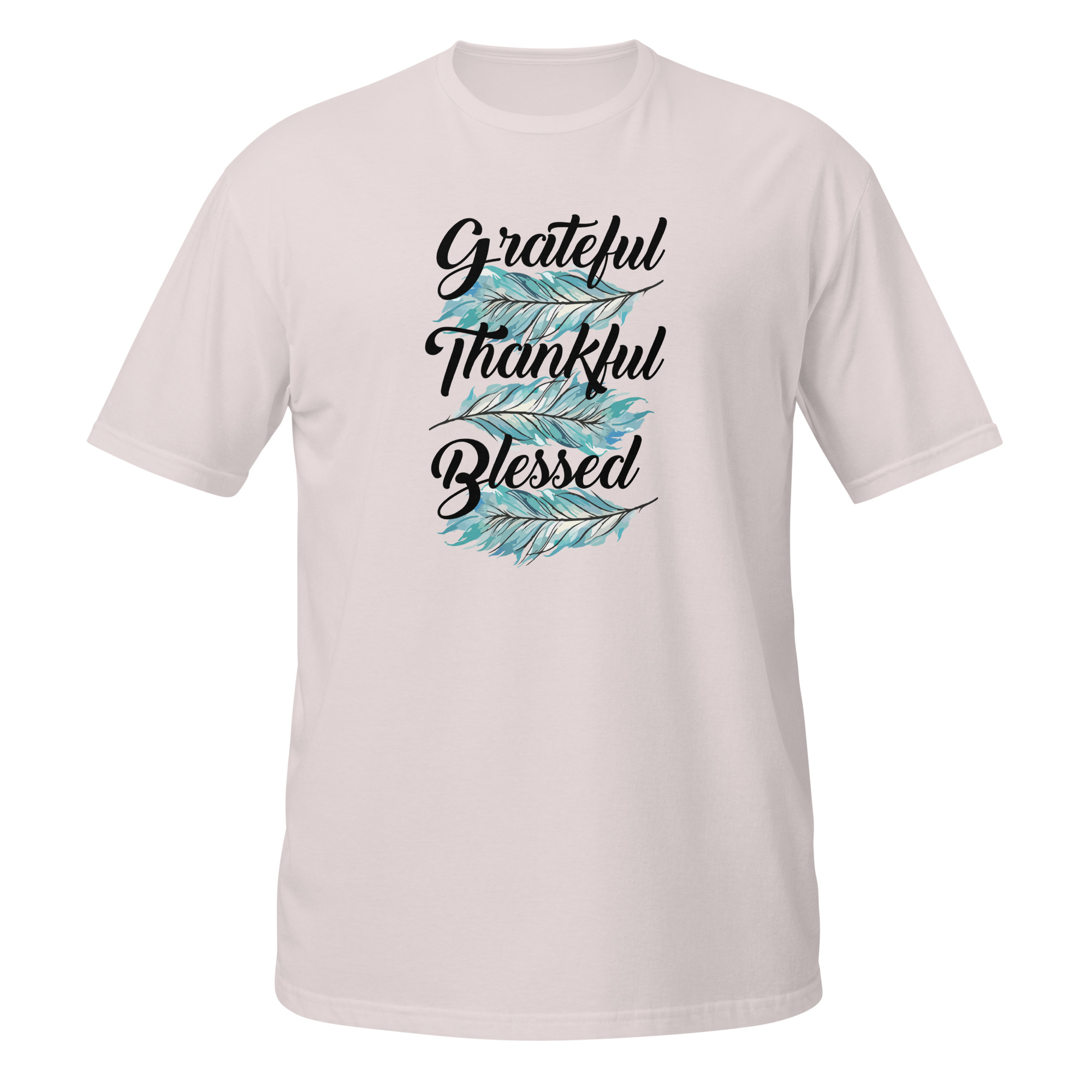 Grateful Thankful Blessed Teal Feathers Short-Sleeve Unisex T-Shirt - Image 6