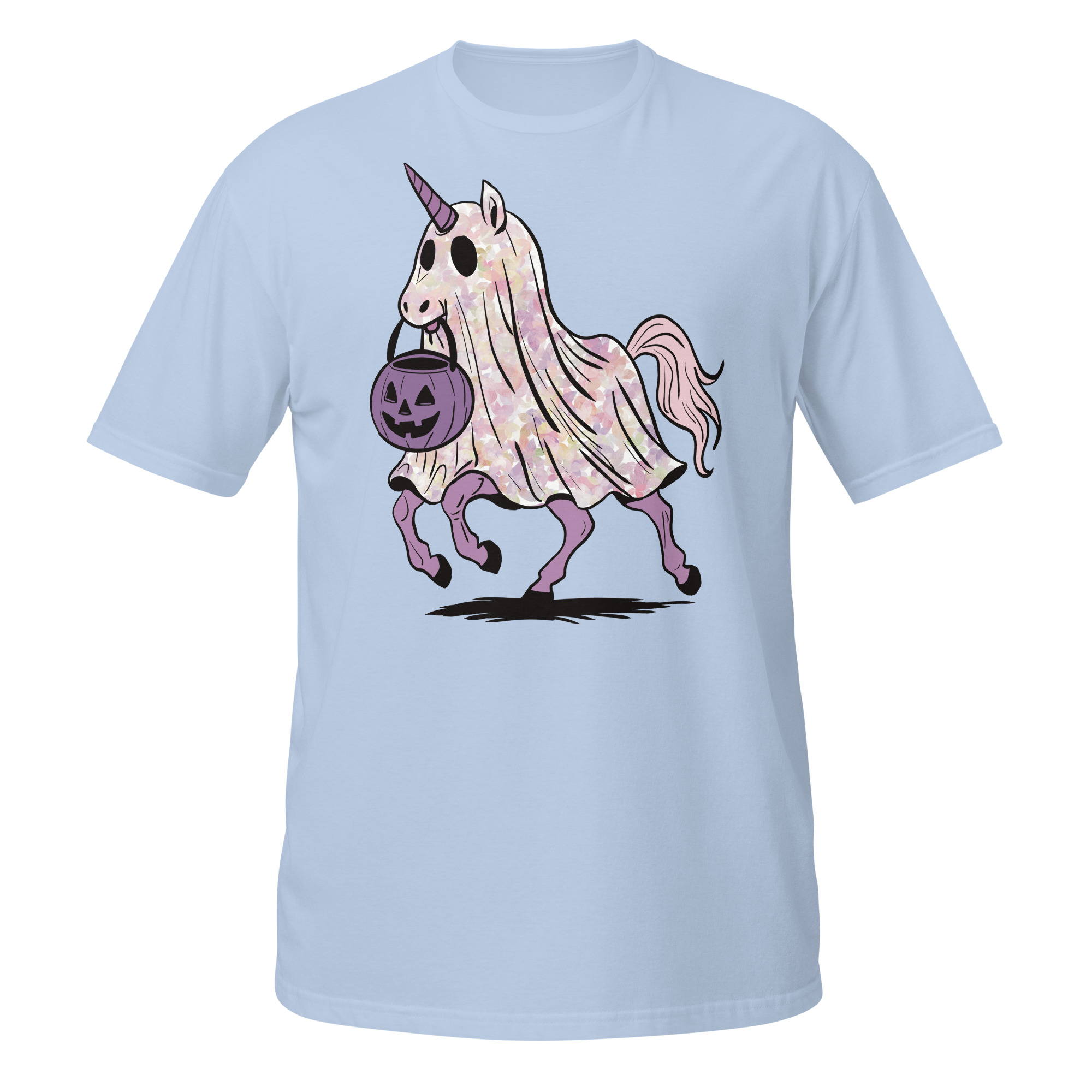 Unicorn with Flowers and Halloween Pumpkin Short-Sleeve Unisex T-Shirt - Image 8