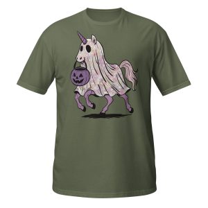 Unicorn with Flowers and Halloween Pumpkin Short-Sleeve Unisex T-Shirt