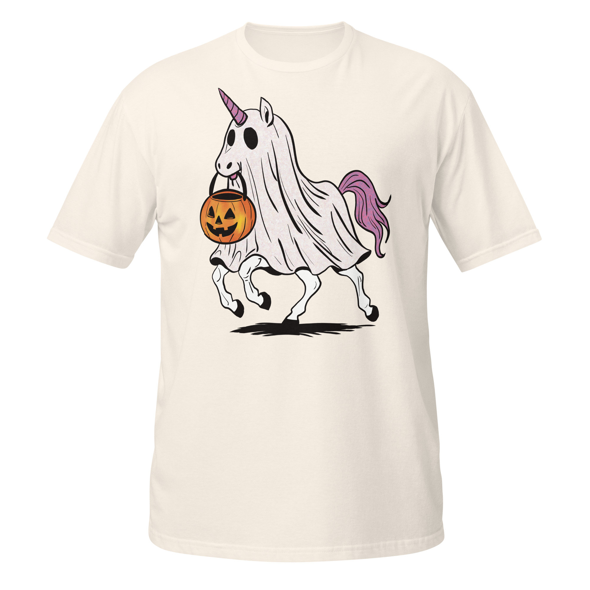 Unicorn with Pink and Orange Halloween Pumpkin Short-Sleeve Unisex T-Shirt - Image 11