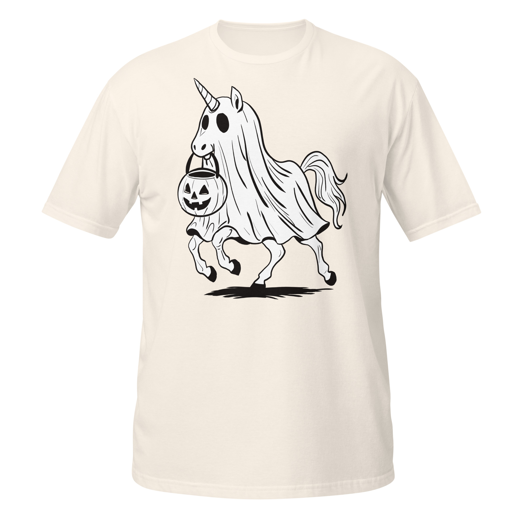 Unicorn Black and White Halloween Pumpkin Short-Sleeve Unisex T-Shirt - Image 5