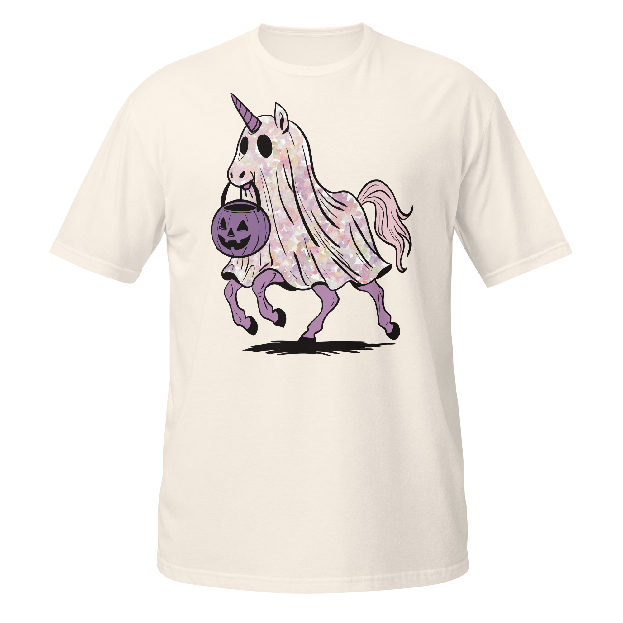 Unicorn with Flowers and Halloween Pumpkin Short-Sleeve Unisex T-Shirt - Image 12