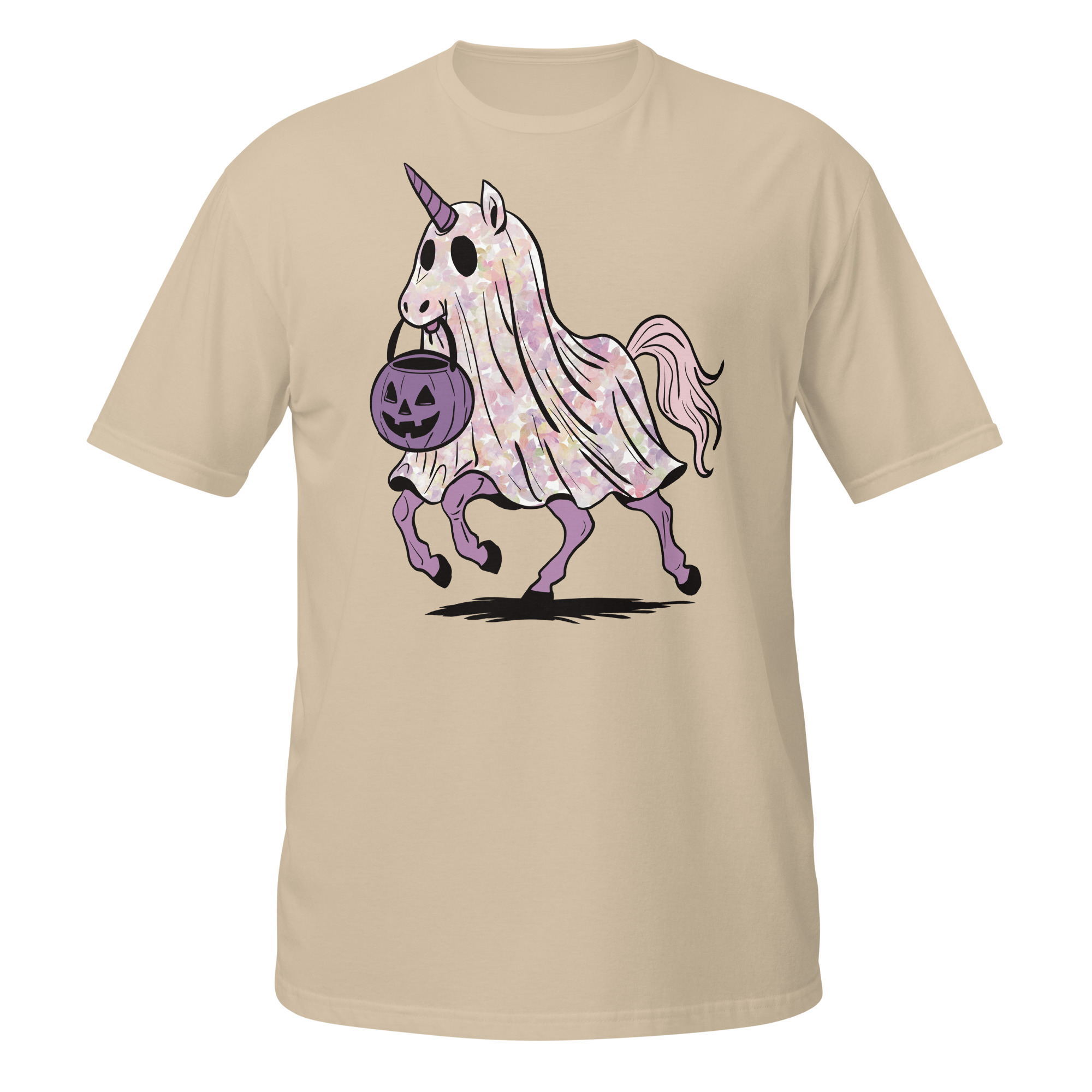 Unicorn with Flowers and Halloween Pumpkin Short-Sleeve Unisex T-Shirt - Image 7
