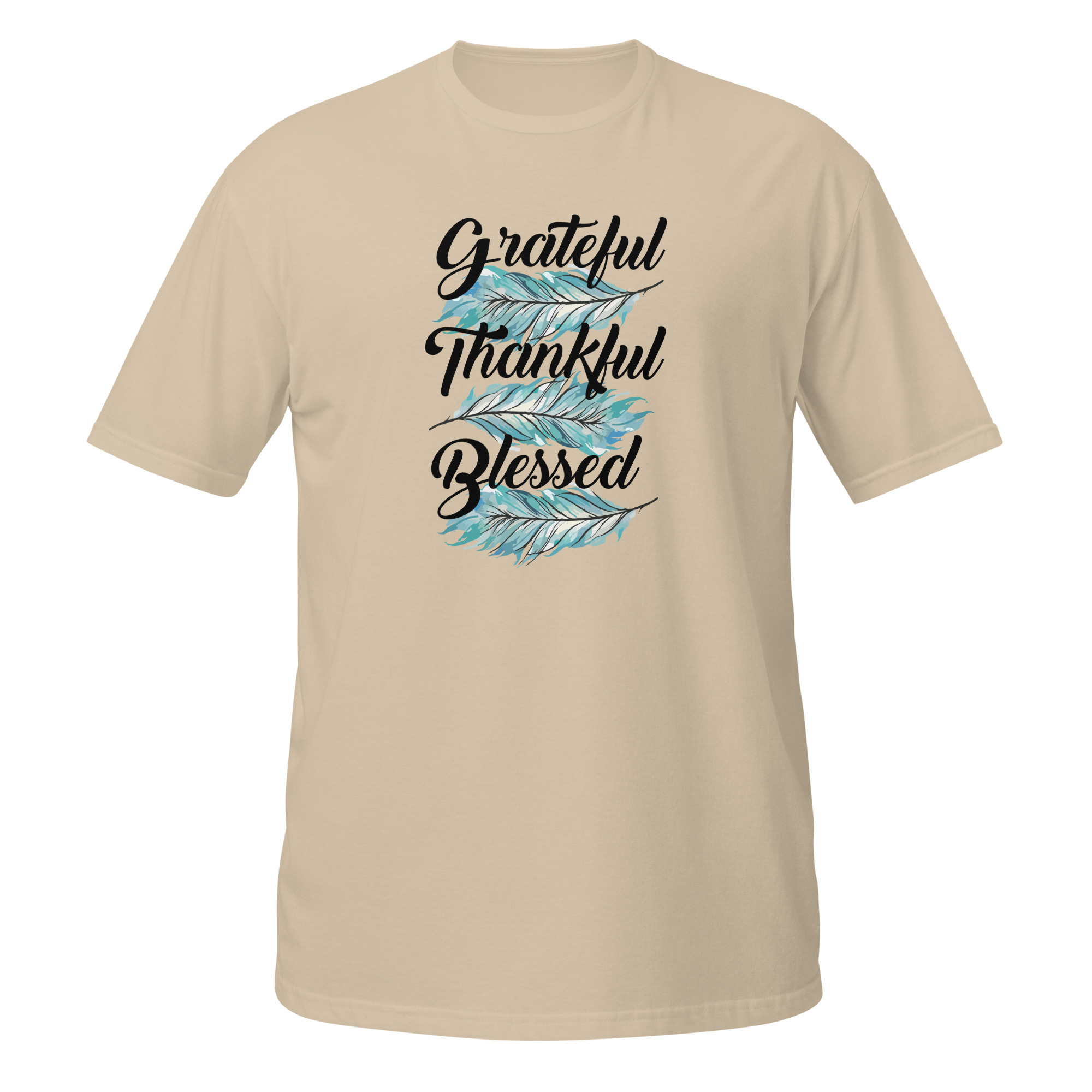 Grateful Thankful Blessed Teal Feathers Short-Sleeve Unisex T-Shirt - Image 5