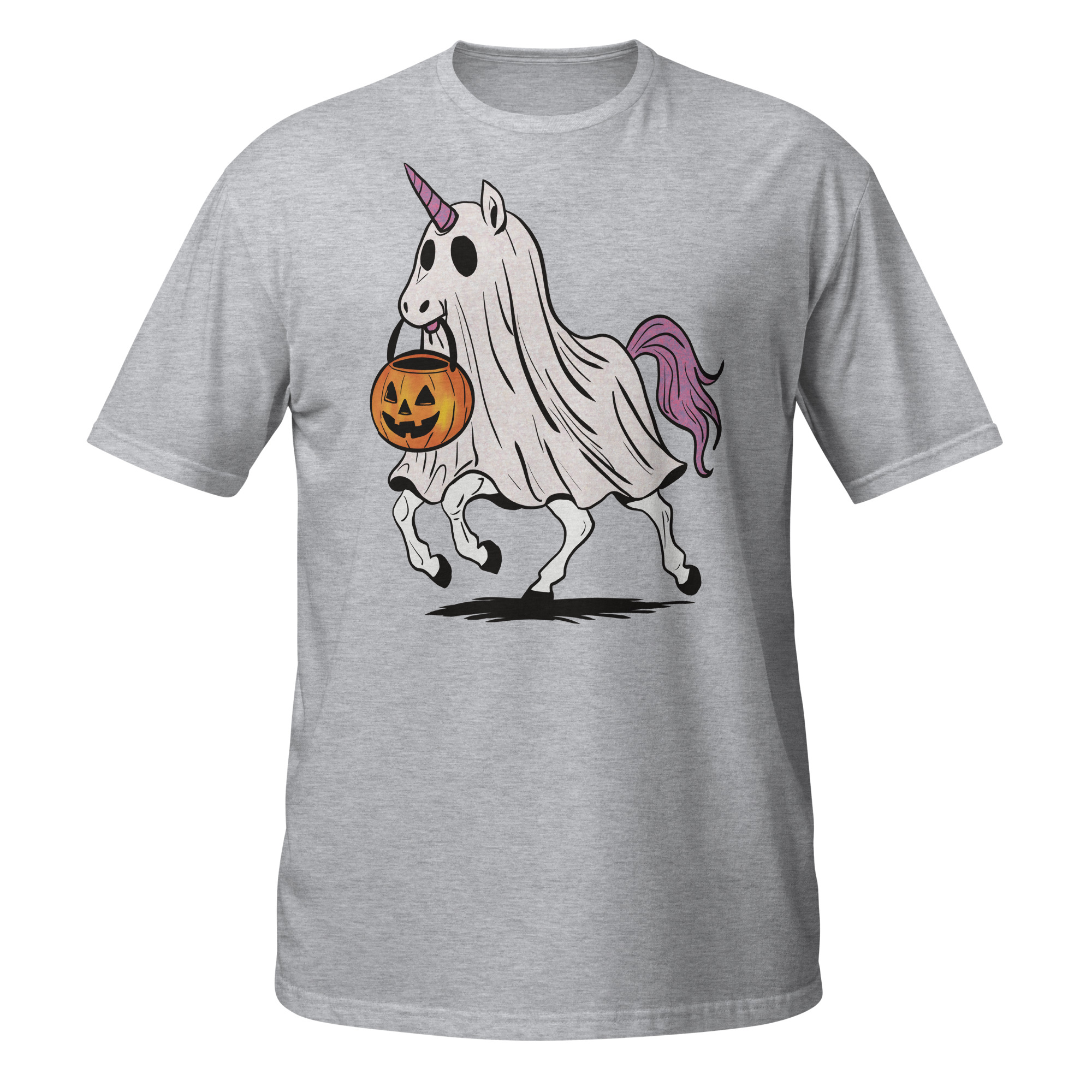 Unicorn with Pink and Orange Halloween Pumpkin Short-Sleeve Unisex T-Shirt - Image 8