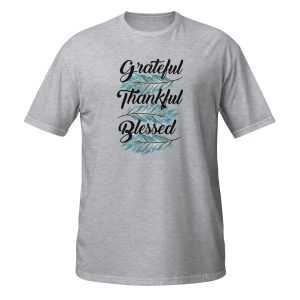 Grateful Thankful Blessed Teal Feathers Short-Sleeve Unisex T-Shirt