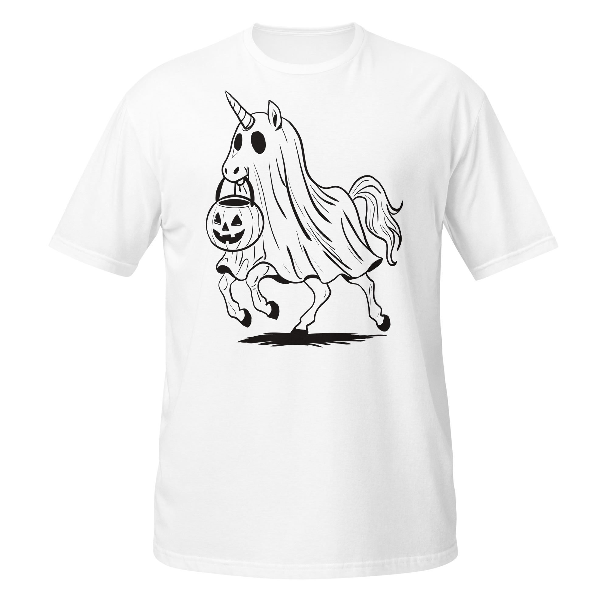 Unicorn Black and White Halloween Pumpkin Short-Sleeve Unisex T-Shirt - Image 6