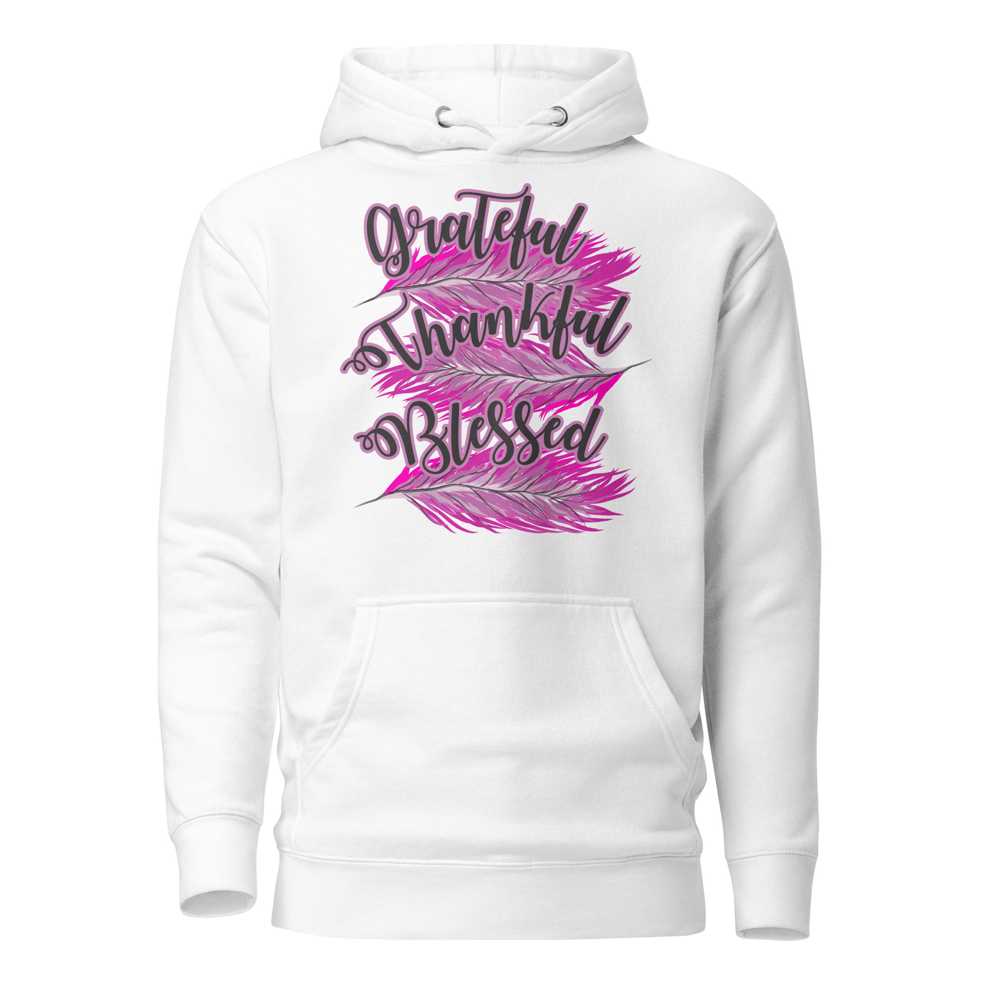 Grateful Thankful Blessed Pink Feathers Hoodie