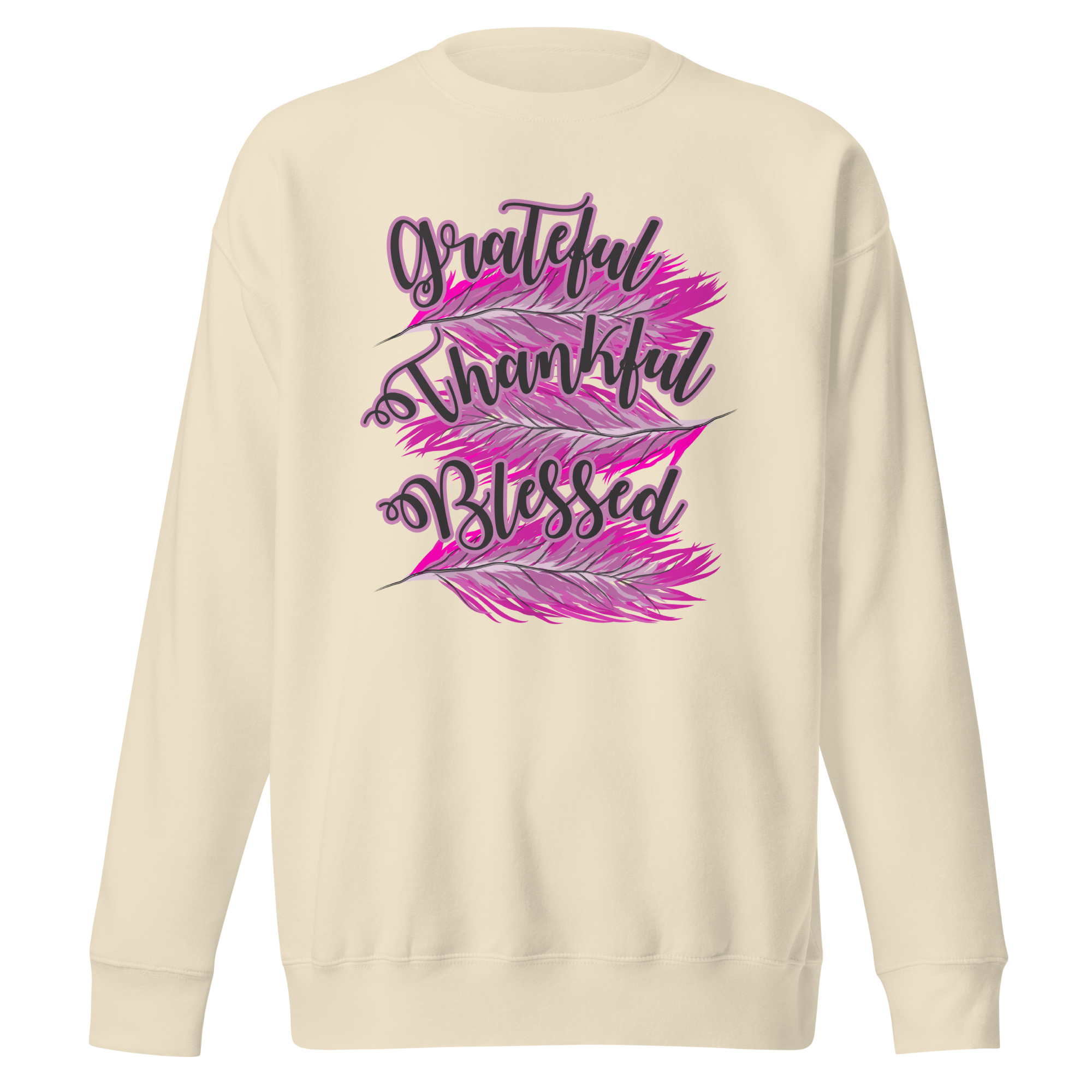 Grateful Thankful Blessed Pink Feathers Unisex Premium Sweatshirt - Image 12
