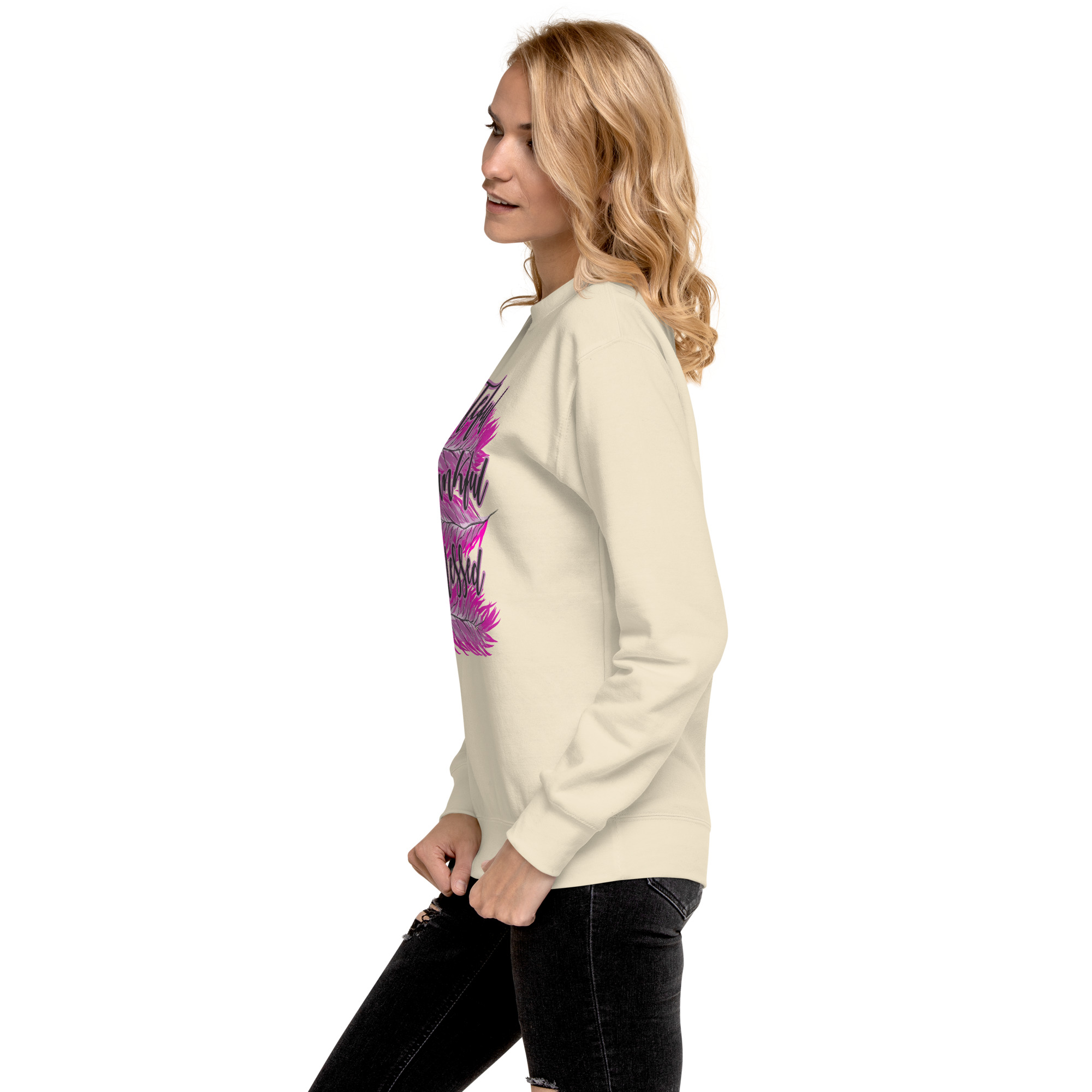 Grateful Thankful Blessed Pink Feathers Unisex Premium Sweatshirt - Image 23