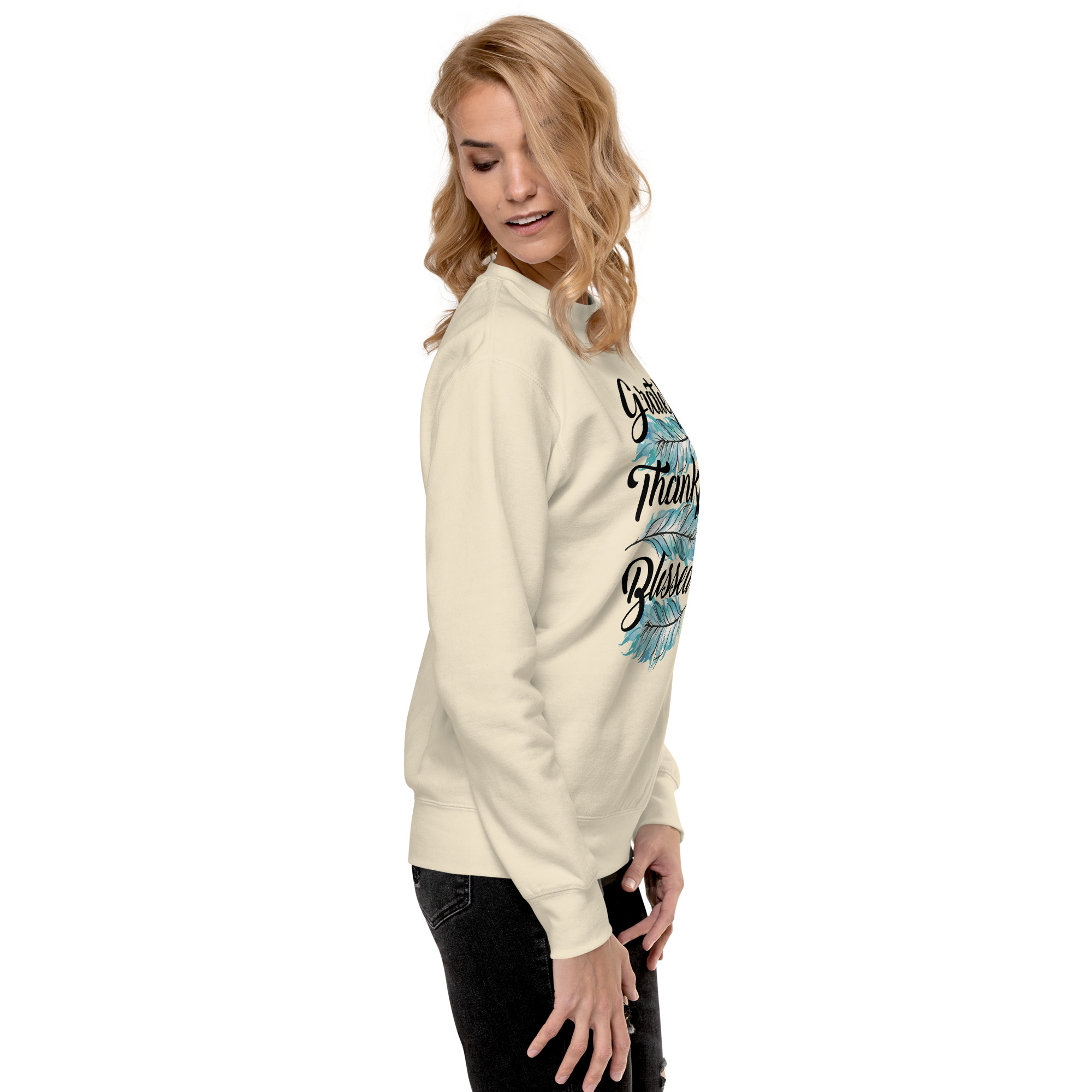 Grateful Thankful Blessed Teal Feathers Unisex Premium Sweatshirt - Image 29