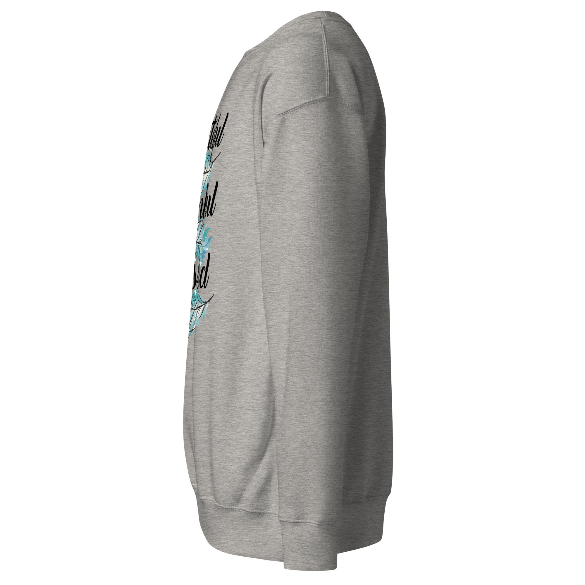 Grateful Thankful Blessed Teal Feathers Unisex Premium Sweatshirt - Image 5