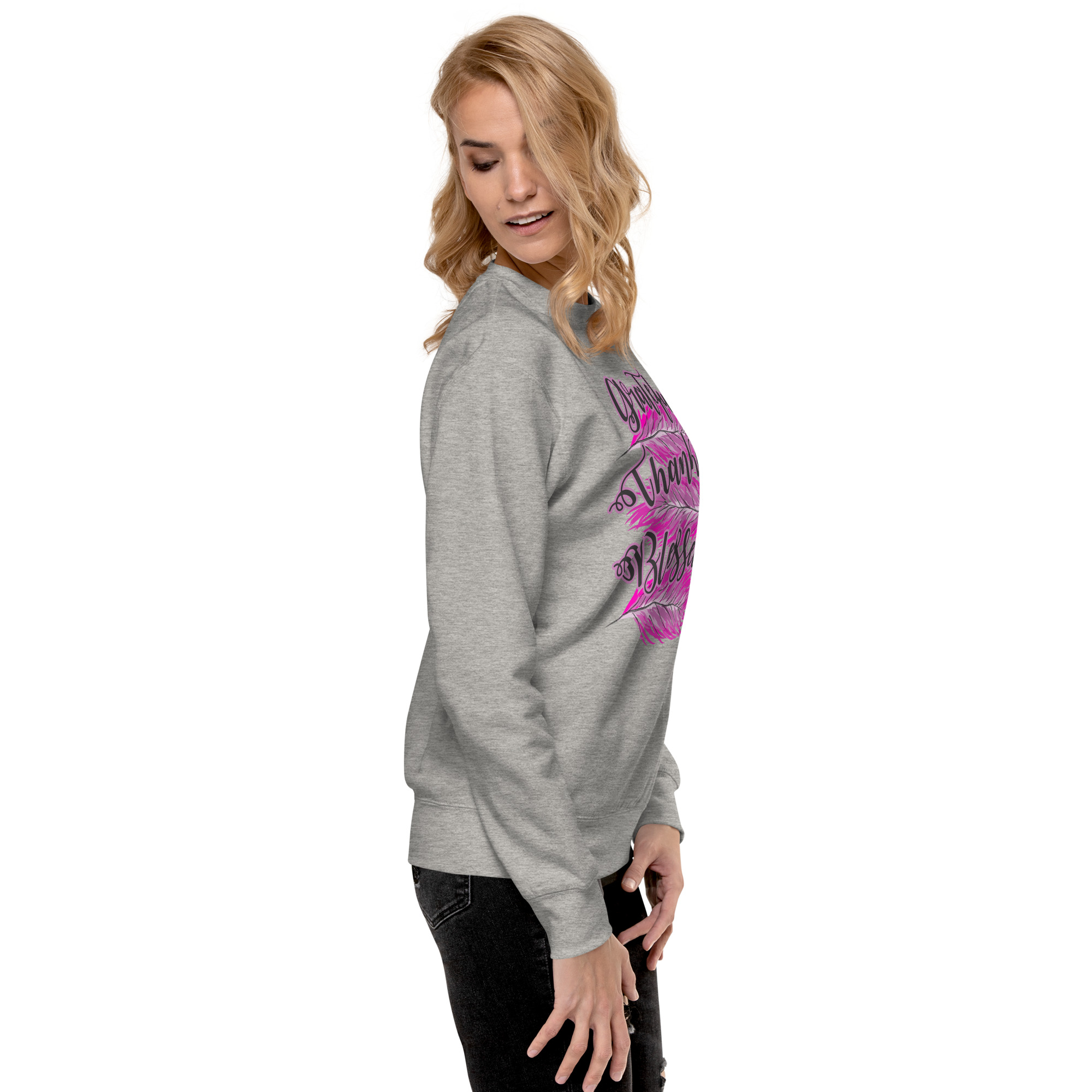 Grateful Thankful Blessed Pink Feathers Unisex Premium Sweatshirt - Image 28