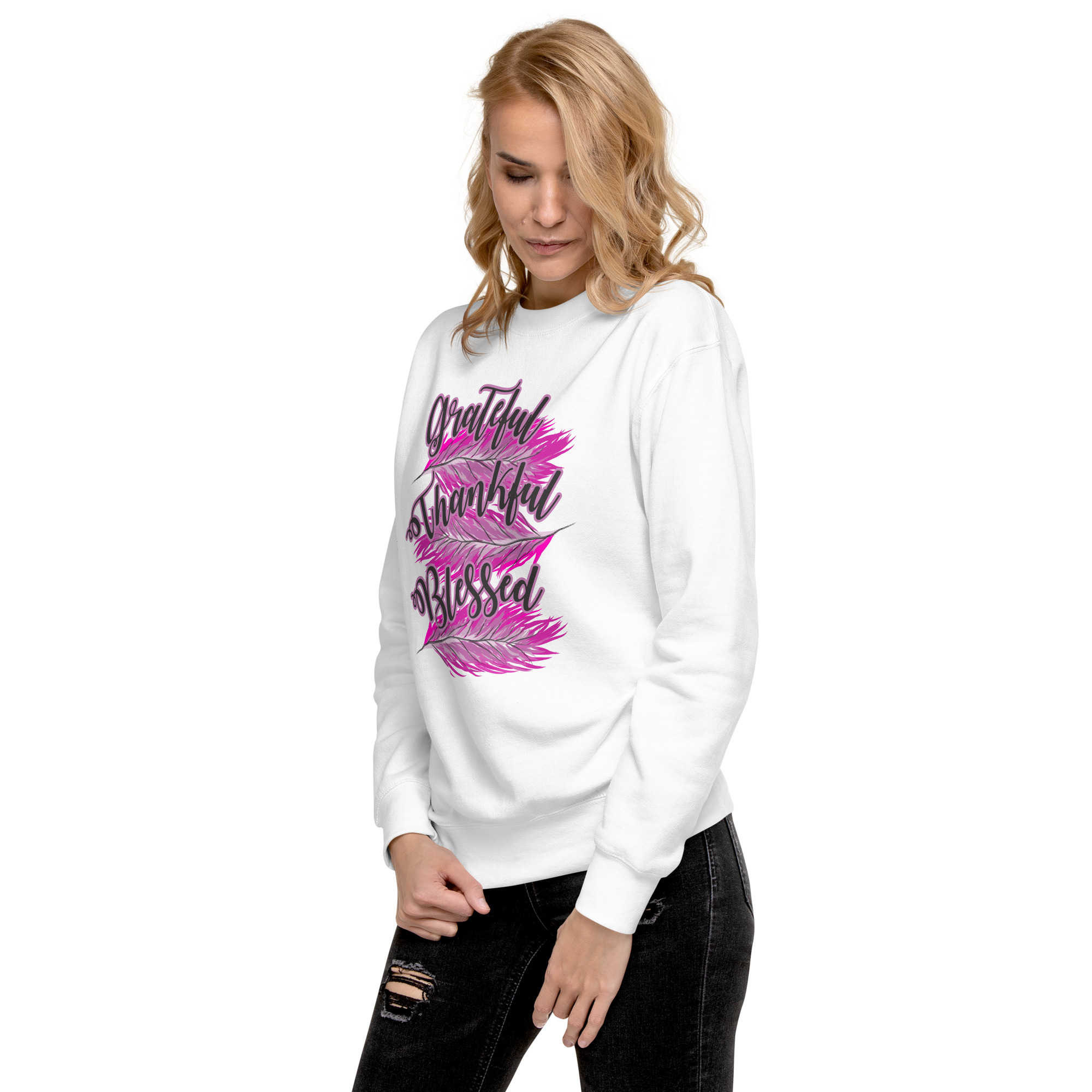 Grateful Thankful Blessed Pink Feathers Unisex Premium Sweatshirt - Image 27