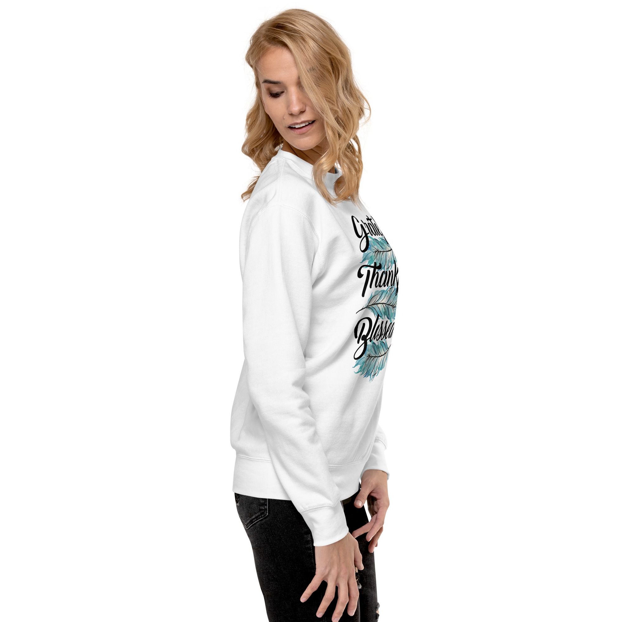 Grateful Thankful Blessed Teal Feathers Unisex Premium Sweatshirt - Image 30