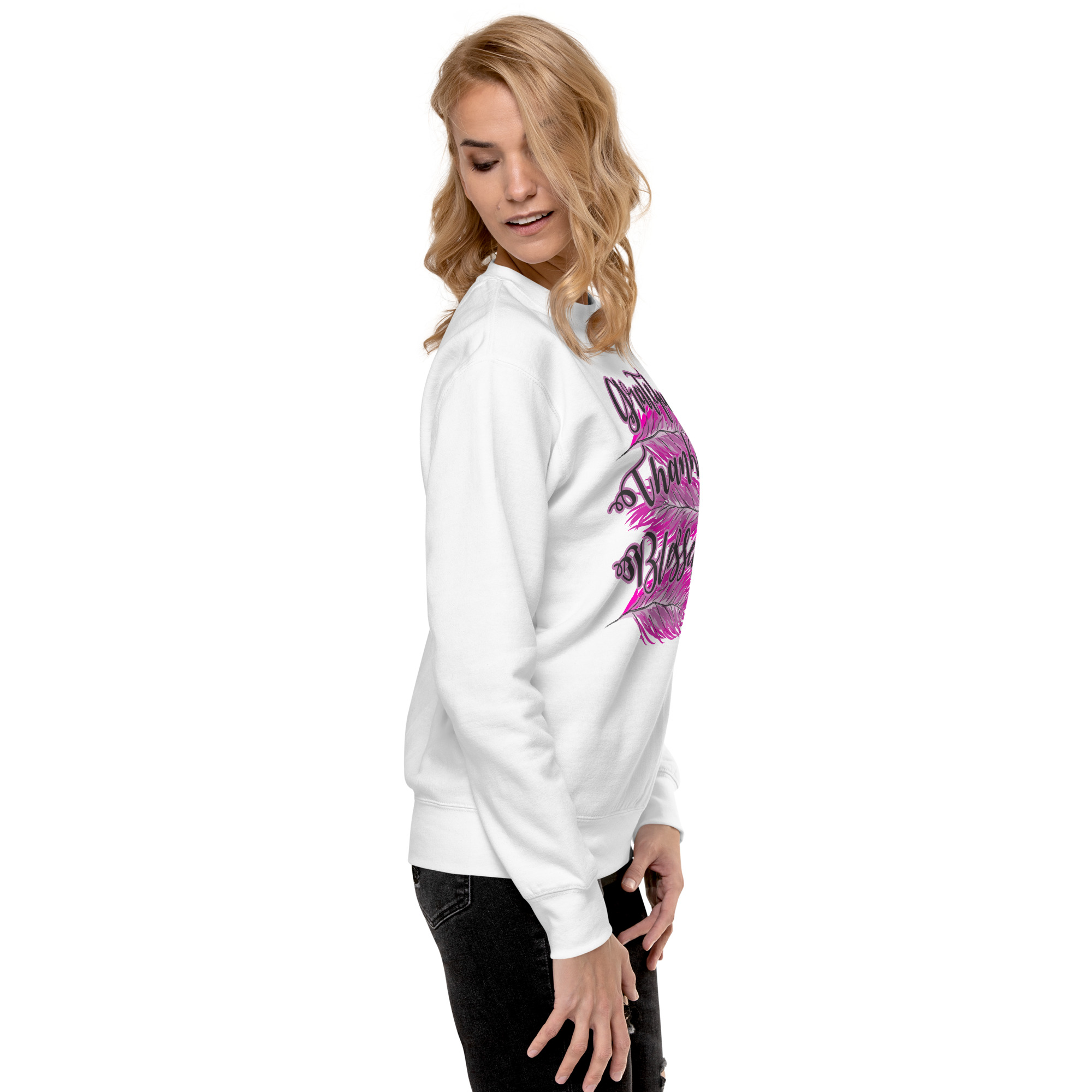 Grateful Thankful Blessed Pink Feathers Unisex Premium Sweatshirt - Image 30