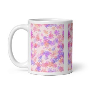 Pink and Purple Flowers White glossy mug